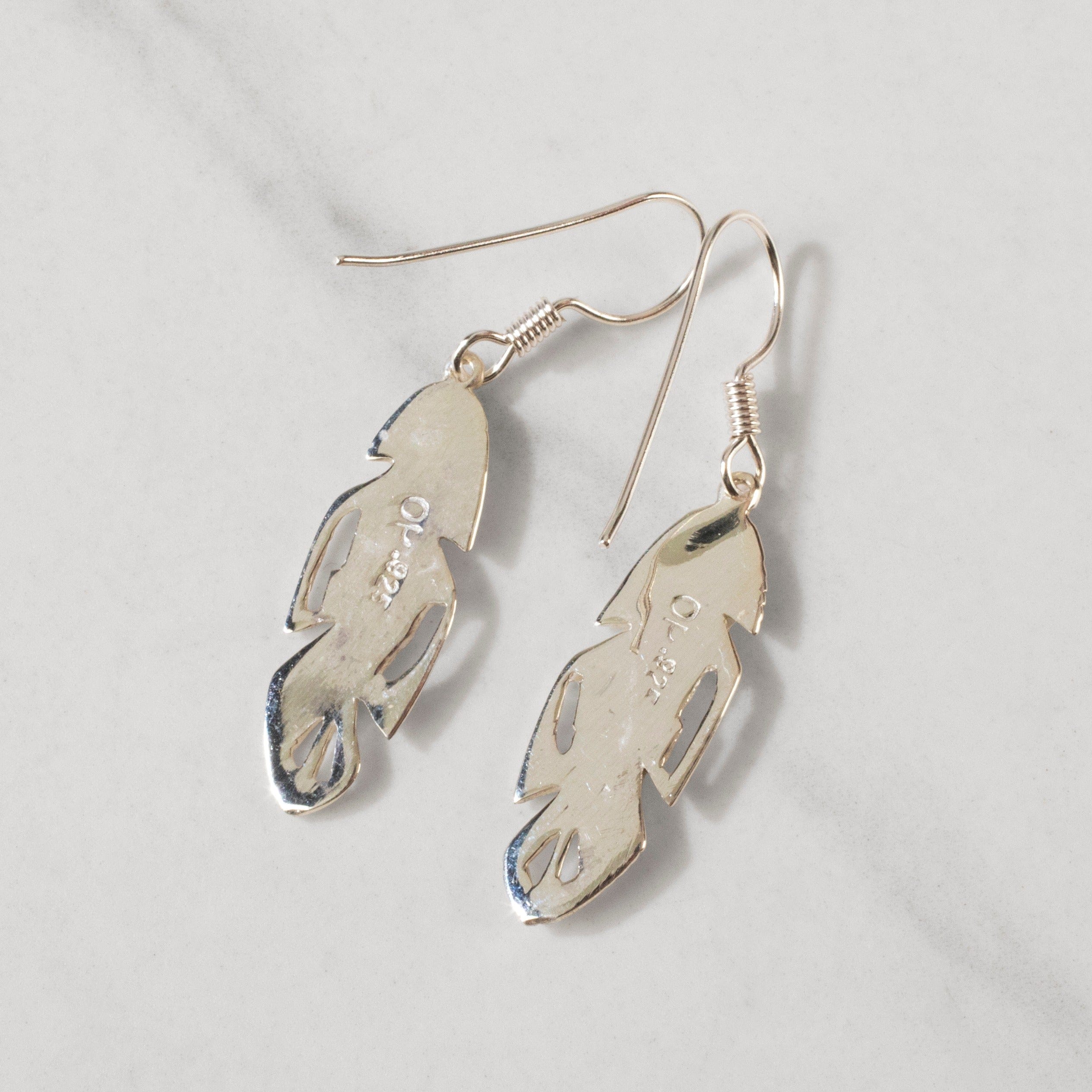 Kalifano Southwest Silver Jewelry Multi Gem Feather 925 Sterling Silver USA Handmade Earring with French Hook NME.2113.MT
