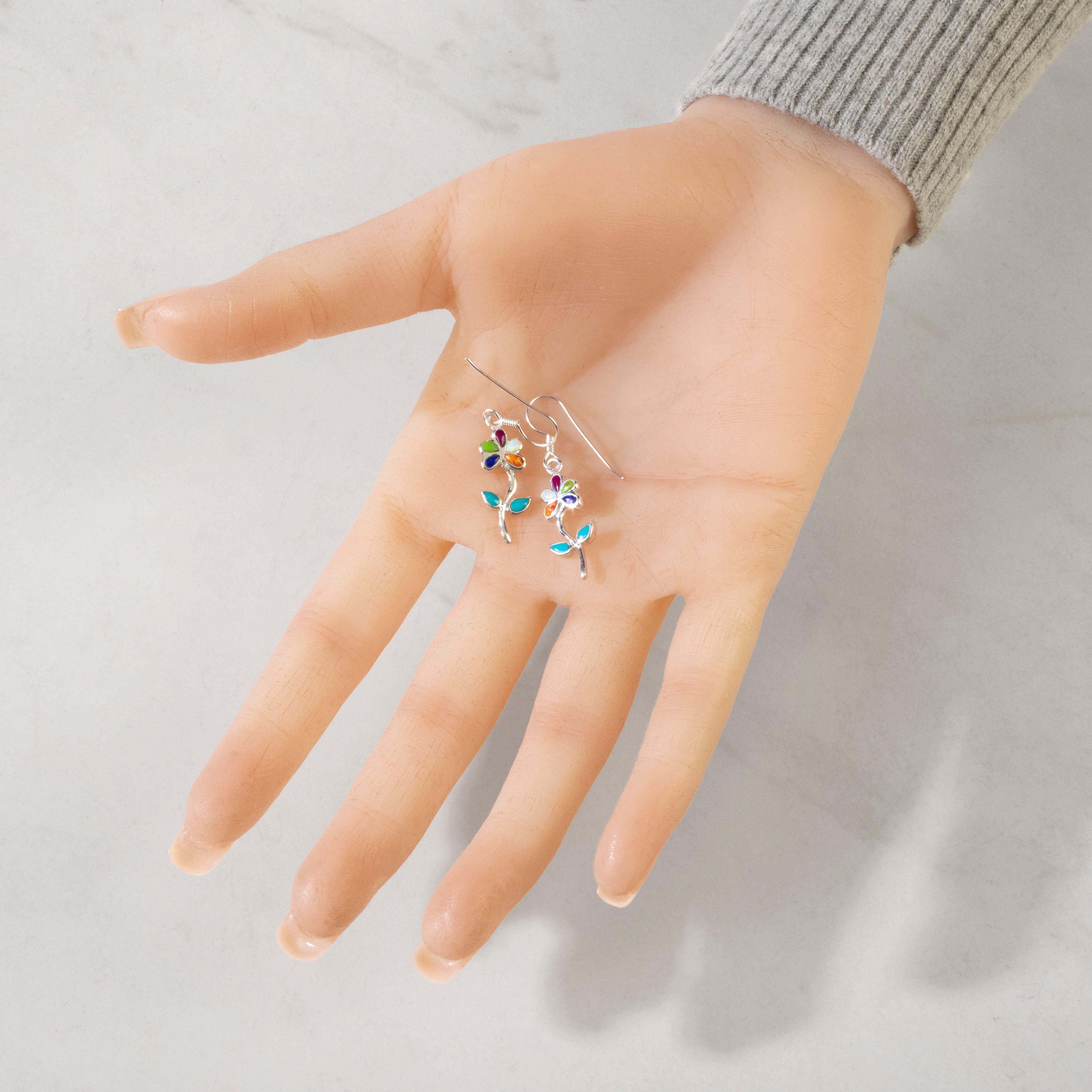 Kalifano Southwest Silver Jewelry Multi Gem Flower 925 Sterling Silver USA Handmade Earring with French Hook NME.2236.MT