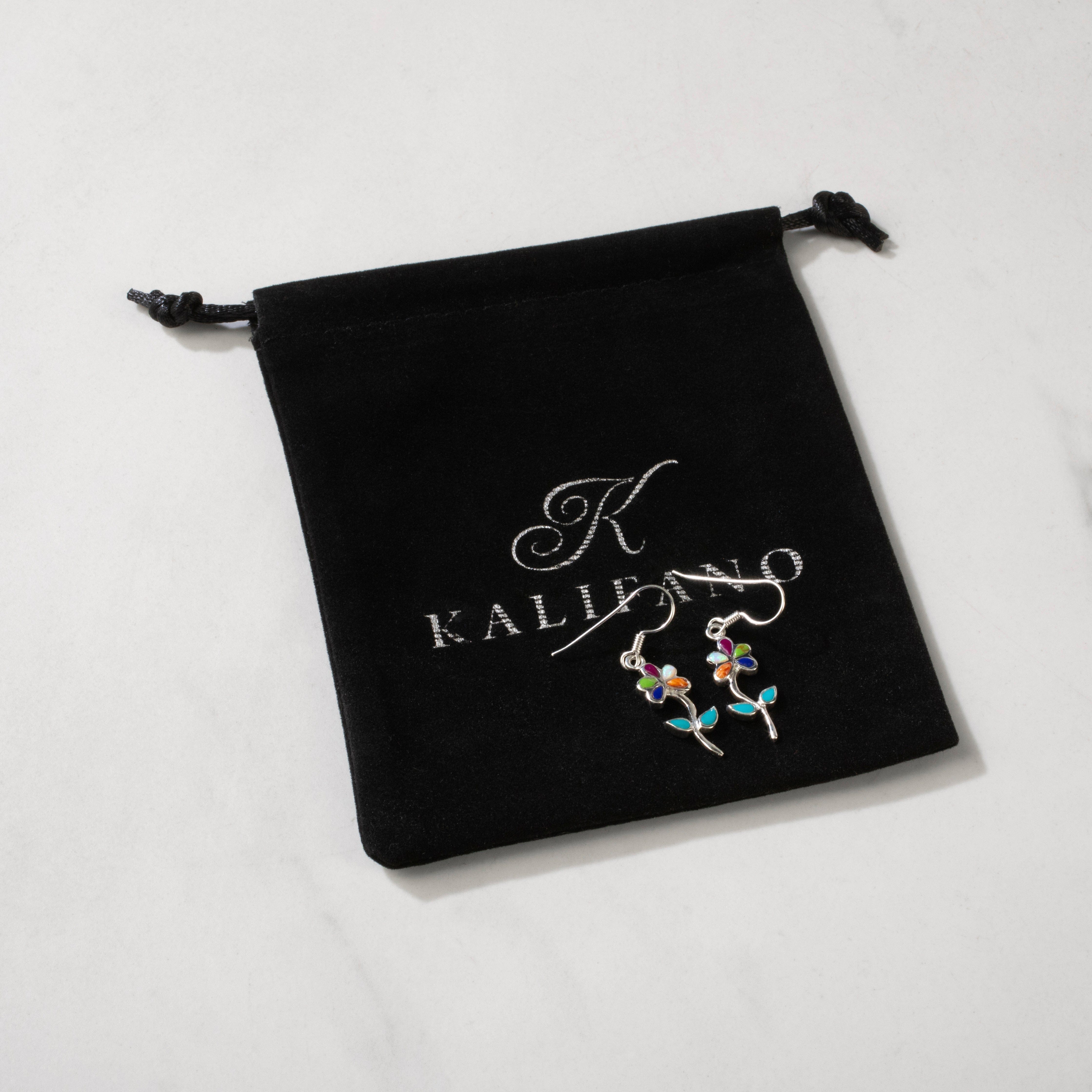 Kalifano Southwest Silver Jewelry Multi Gem Flower 925 Sterling Silver USA Handmade Earring with French Hook NME.2236.MT