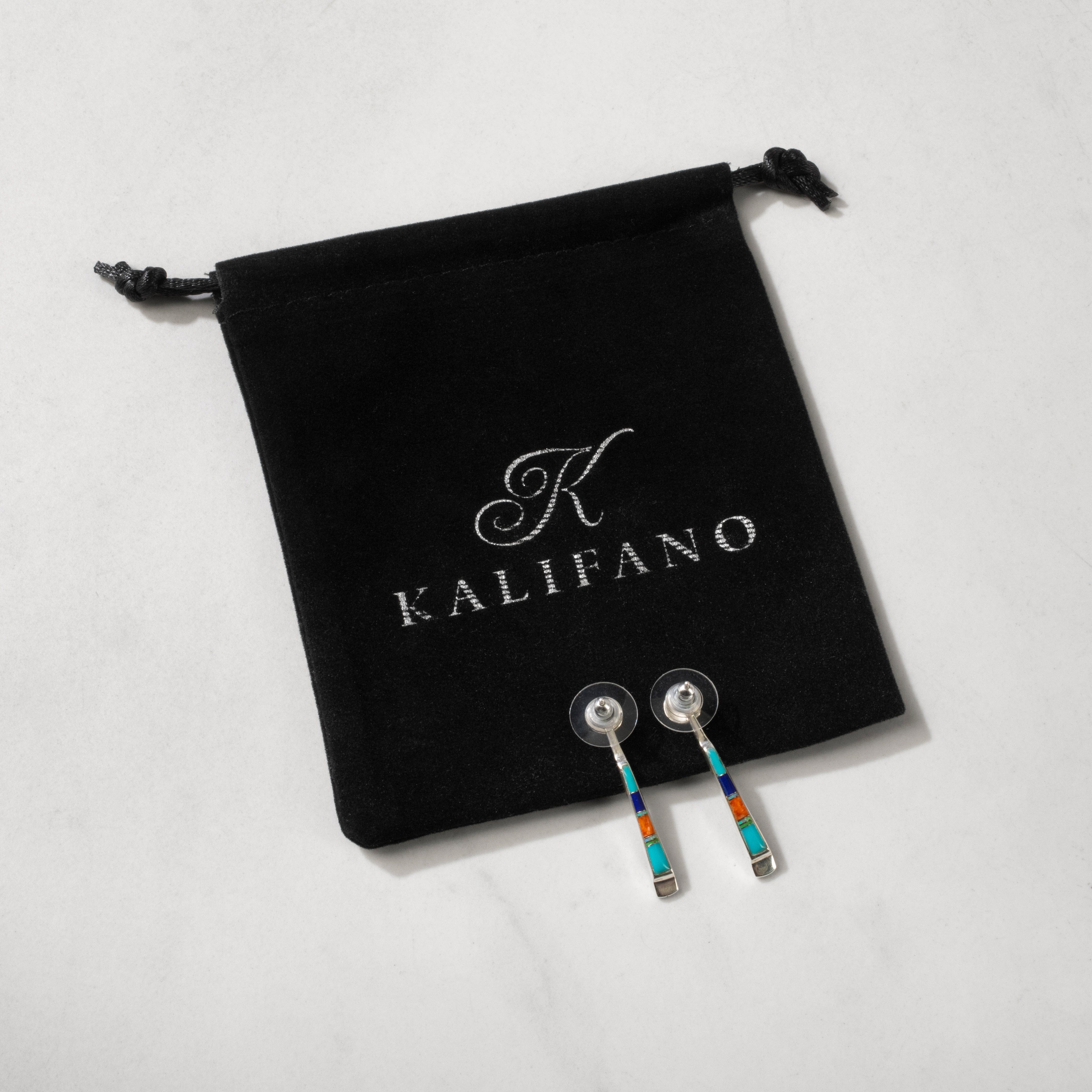 Kalifano Southwest Silver Jewelry Multi Gem & Gaspeite Reversible USA Handmade 925 Sterling Silver Earrings with Stud Backing NME.0905.MTGP