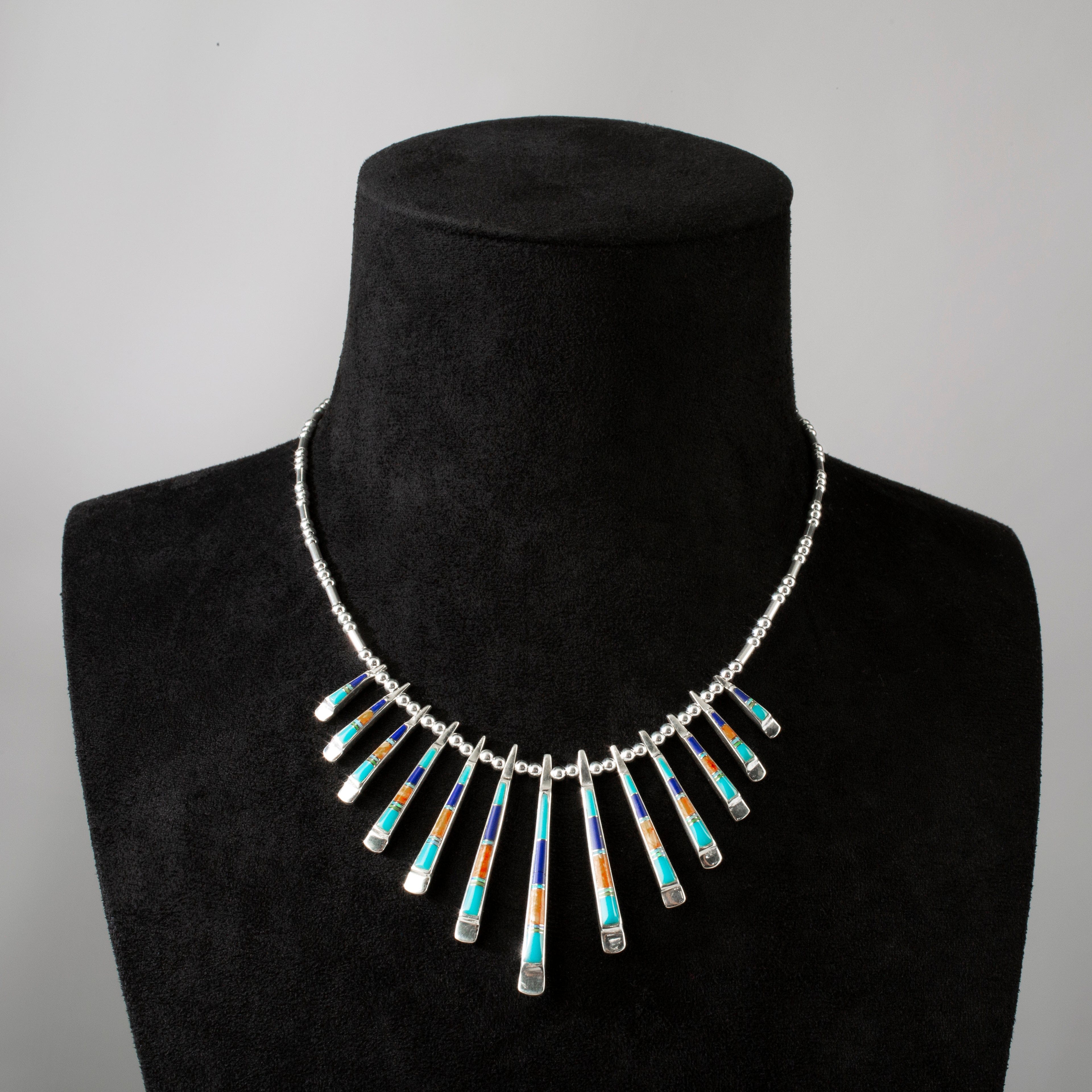 Kalifano Southwest Silver Jewelry Multi Gem & Gaspeite Reversible USA Handmade 925 Sterling Silver Necklace NMN.0905.MTGP