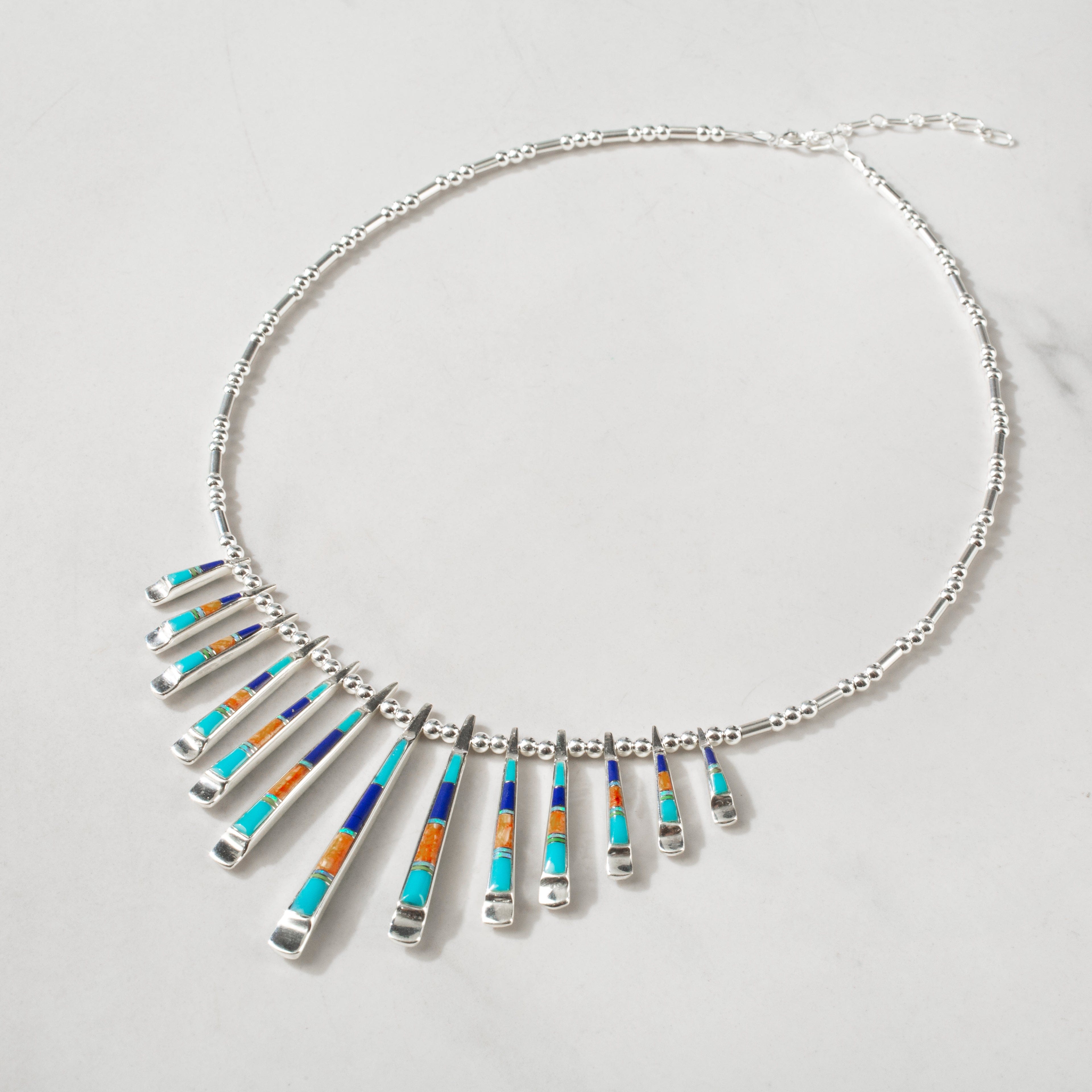 Kalifano Southwest Silver Jewelry Multi Gem & Gaspeite Reversible USA Handmade 925 Sterling Silver Necklace NMN.0905.MTGP