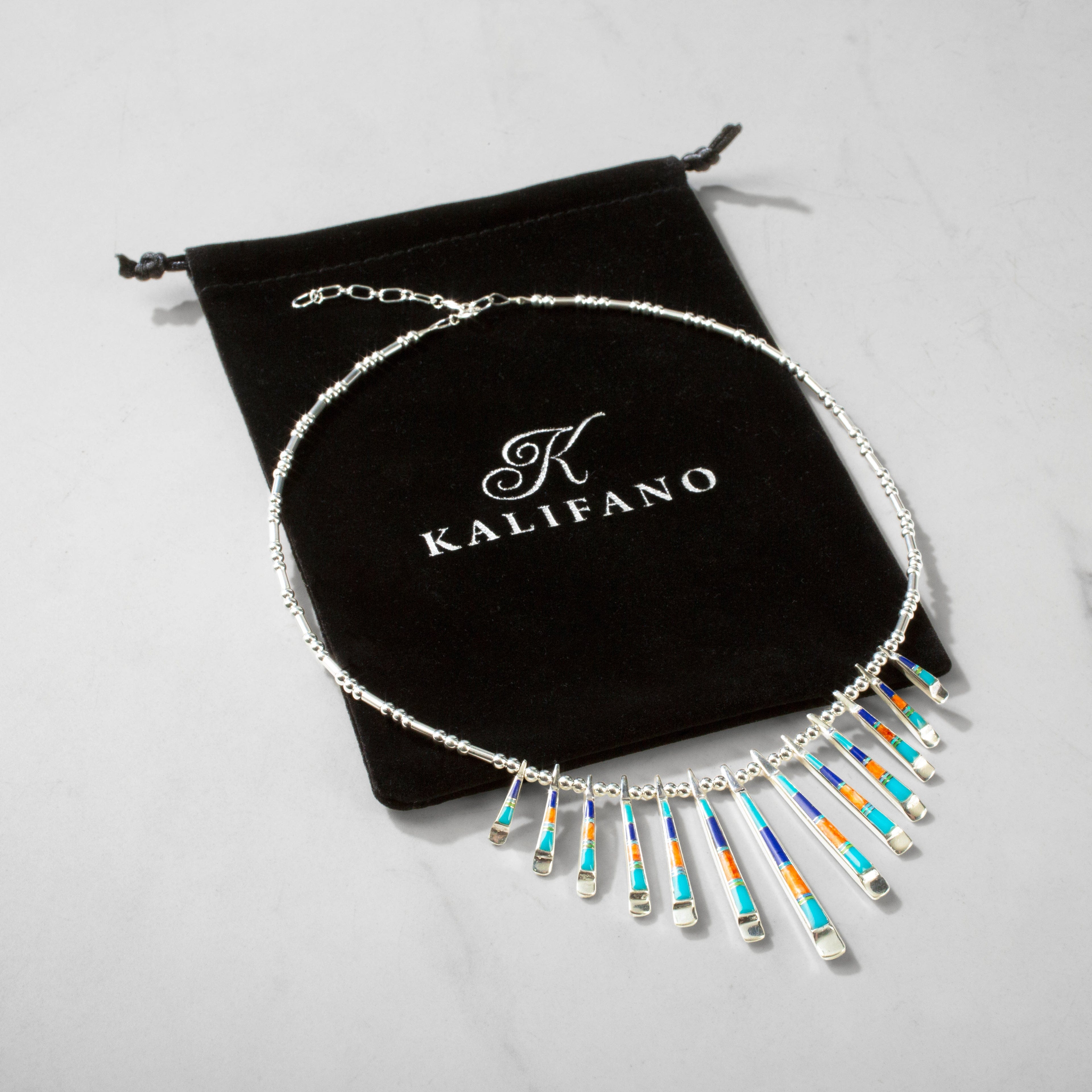 Kalifano Southwest Silver Jewelry Multi Gem & Gaspeite Reversible USA Handmade 925 Sterling Silver Necklace NMN.0905.MTGP