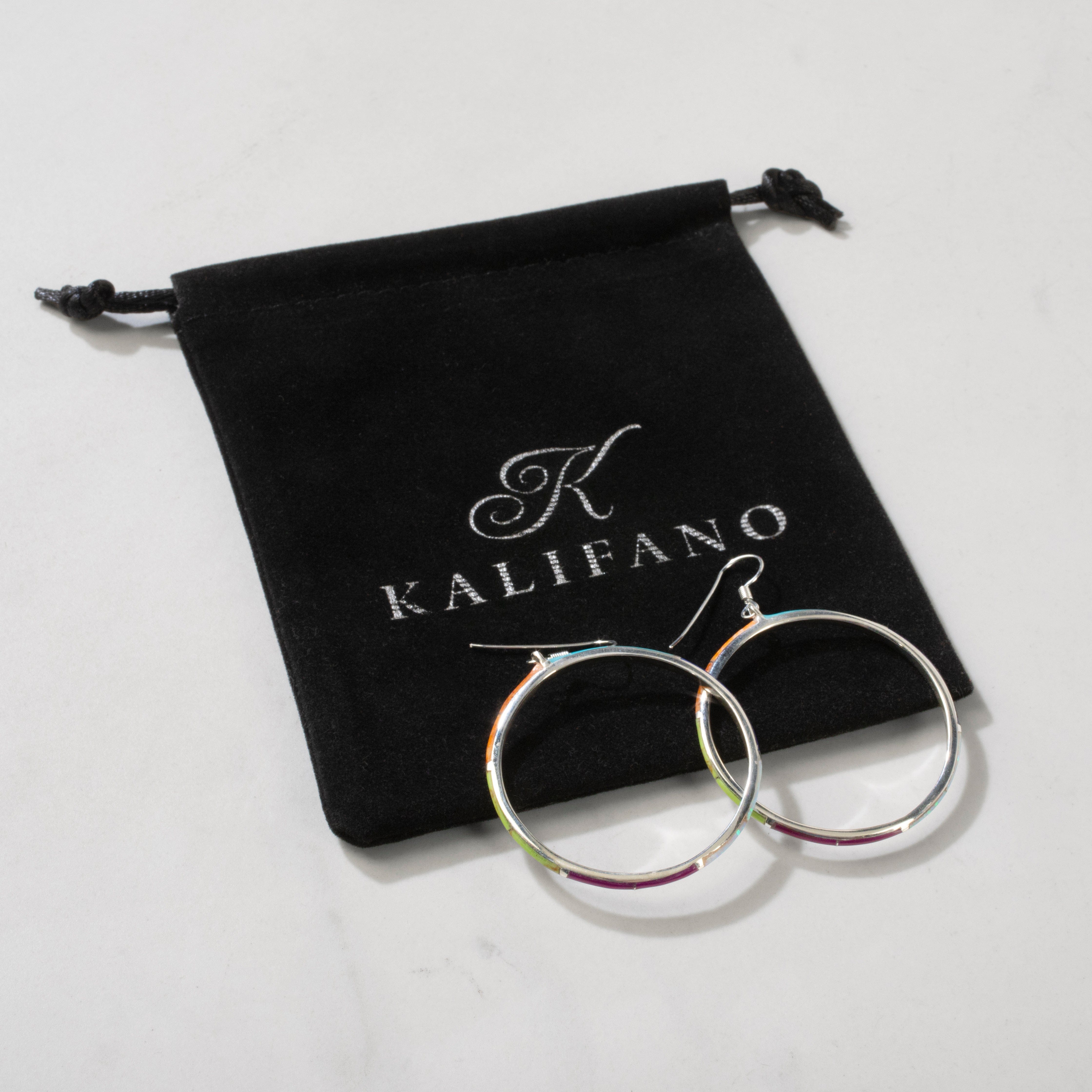 Kalifano Southwest Silver Jewelry Multi Gem Hoop Sterling 925 Sterling Silver Earrings with French Hook NME.2131.MT