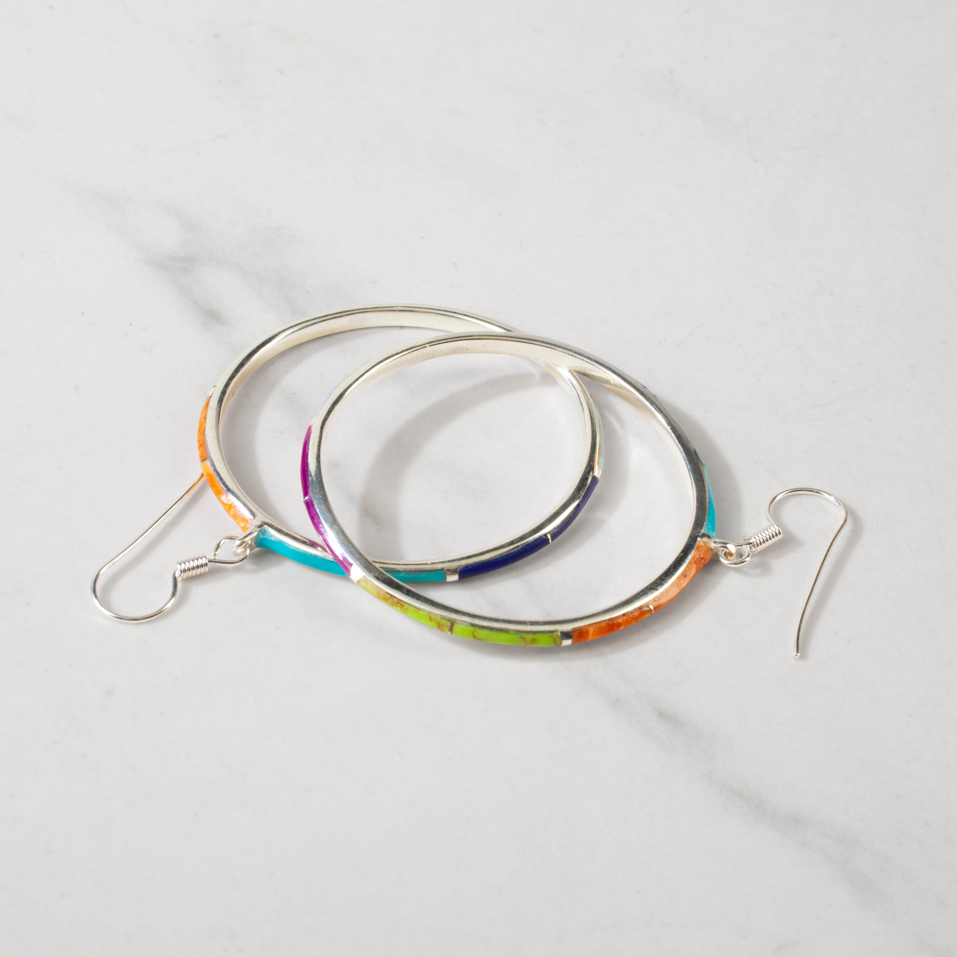 Kalifano Southwest Silver Jewelry Multi Gem Hoop Sterling 925 Sterling Silver Earrings with French Hook NME.2131.MT