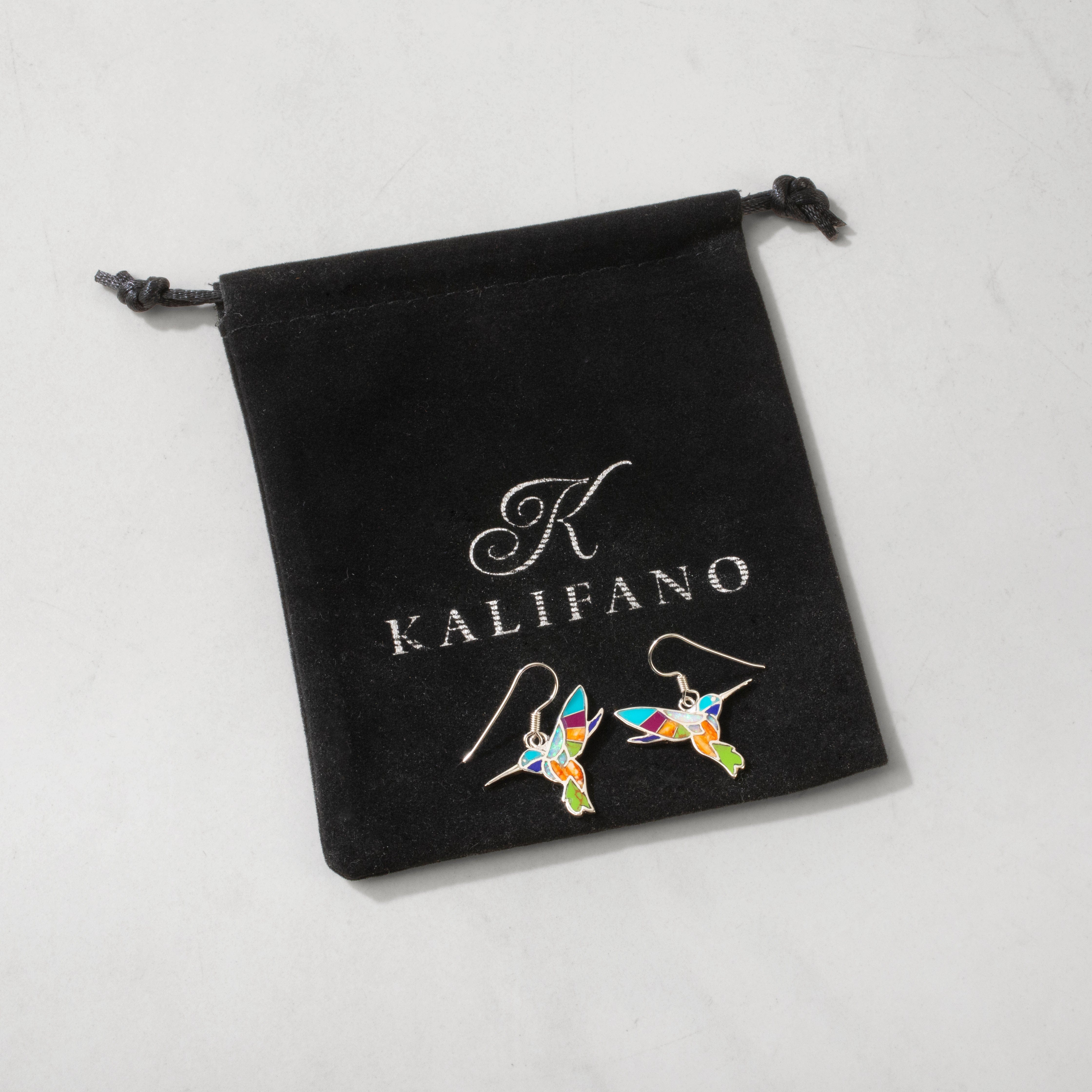 Kalifano Southwest Silver Jewelry Multi Gem Hummingbird 925 Sterling Silver USA Handmade Earrings with French Hook NME.2350.MT