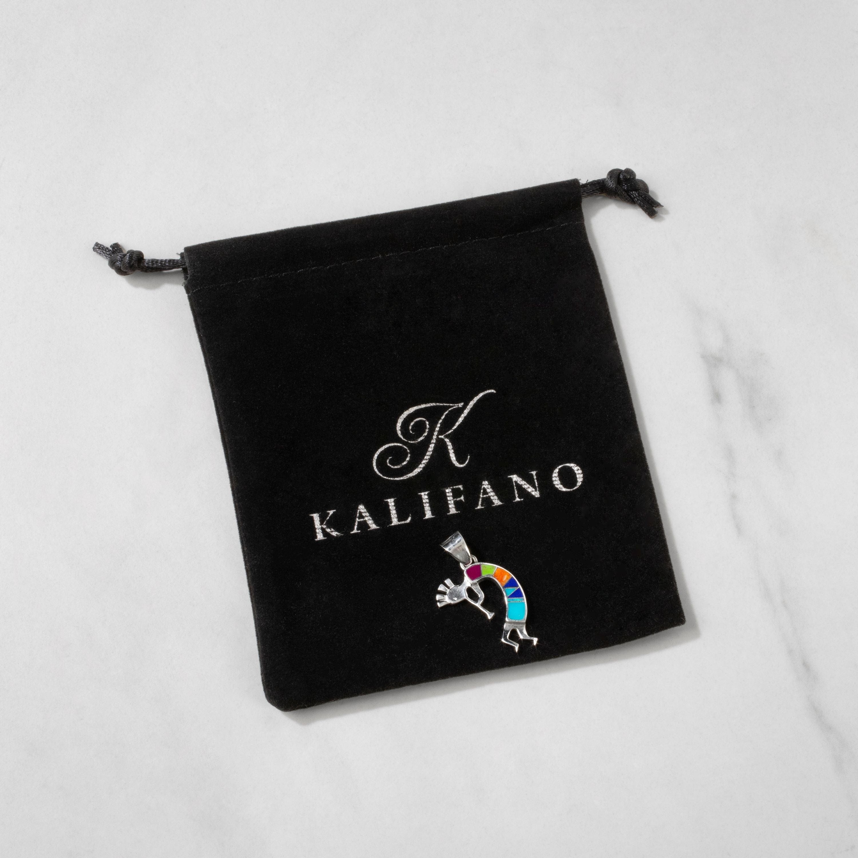Kalifano Southwest Silver Jewelry Multi Gem Kokopelli USA Handmade 925 Sterling Silver Pendant with Opal Accent NMN.0607.MT