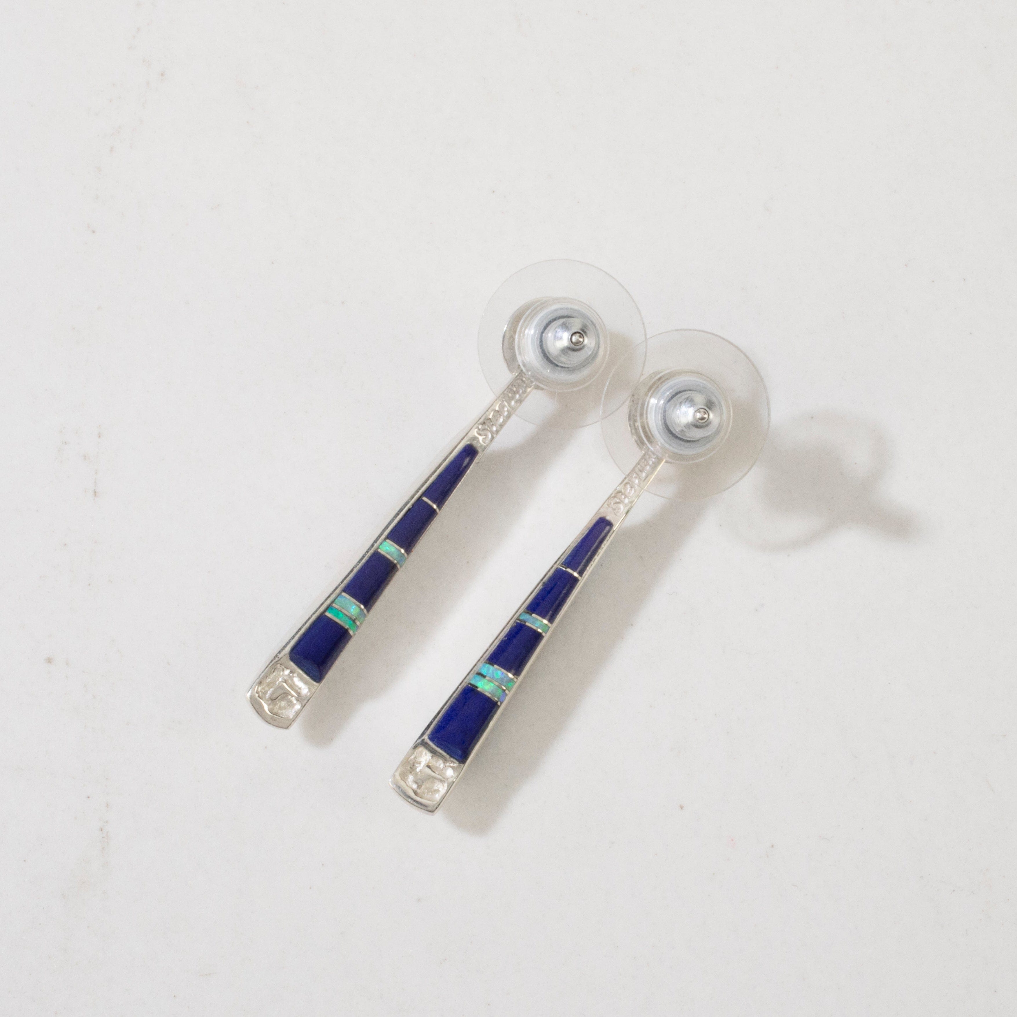 Kalifano Southwest Silver Jewelry Multi Gem & Lapis Reversible USA Handmade 925 Sterling Silver Earrings with Stud Backing NME.0905.MTLP