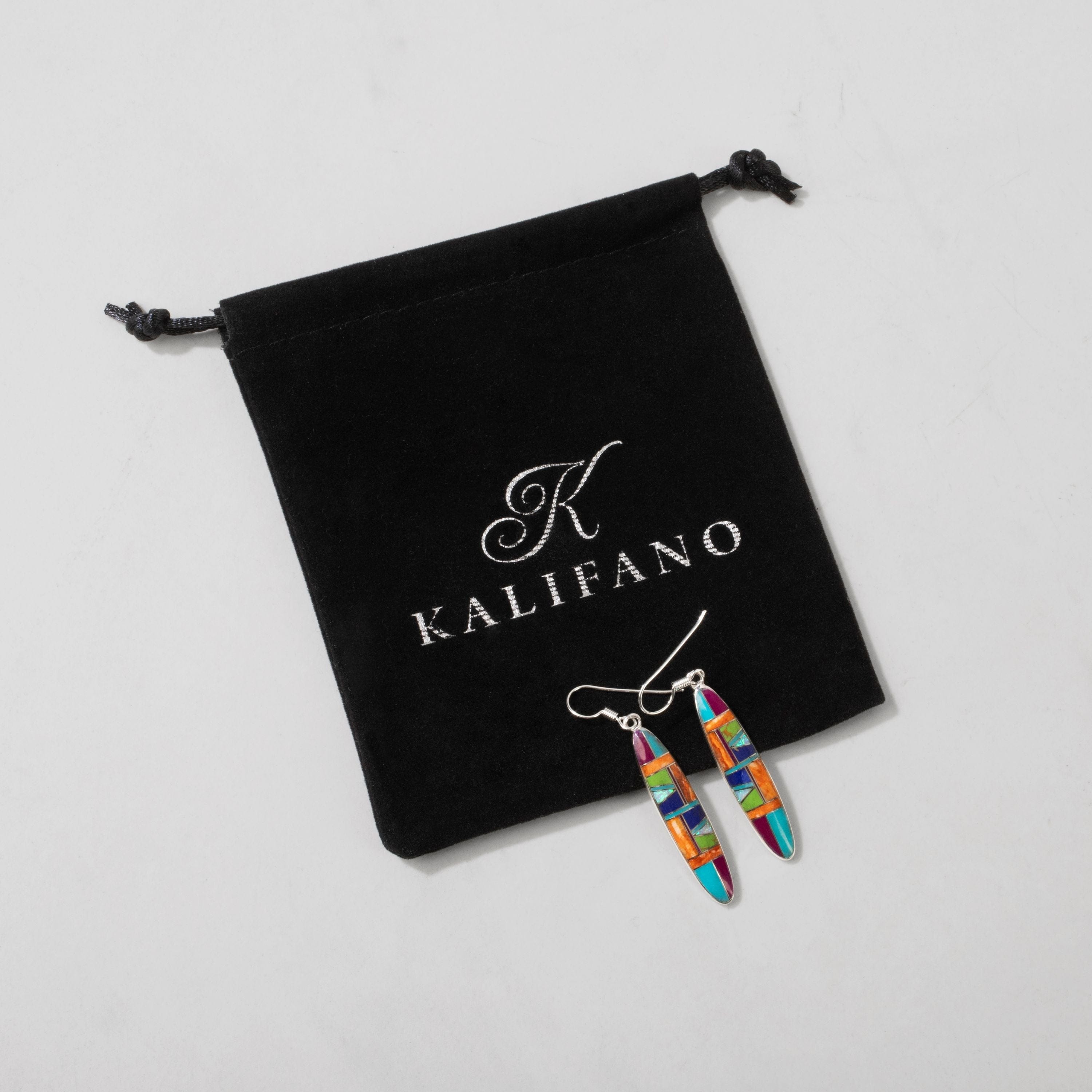 Kalifano Southwest Silver Jewelry Multi Gem Oval 925 Sterling Silver USA Handmade Earring with French Hook NME.2228.MT