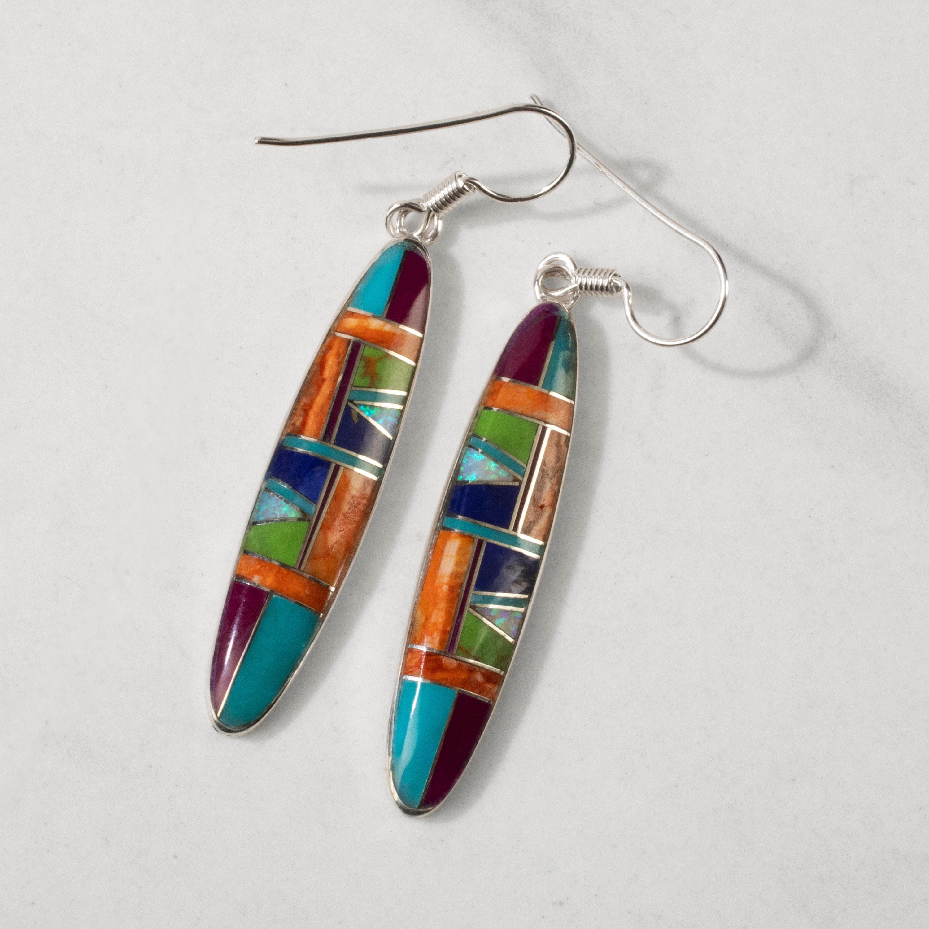 Kalifano Southwest Silver Jewelry Multi Gem Oval 925 Sterling Silver USA Handmade Earring with French Hook NME.2228.MT