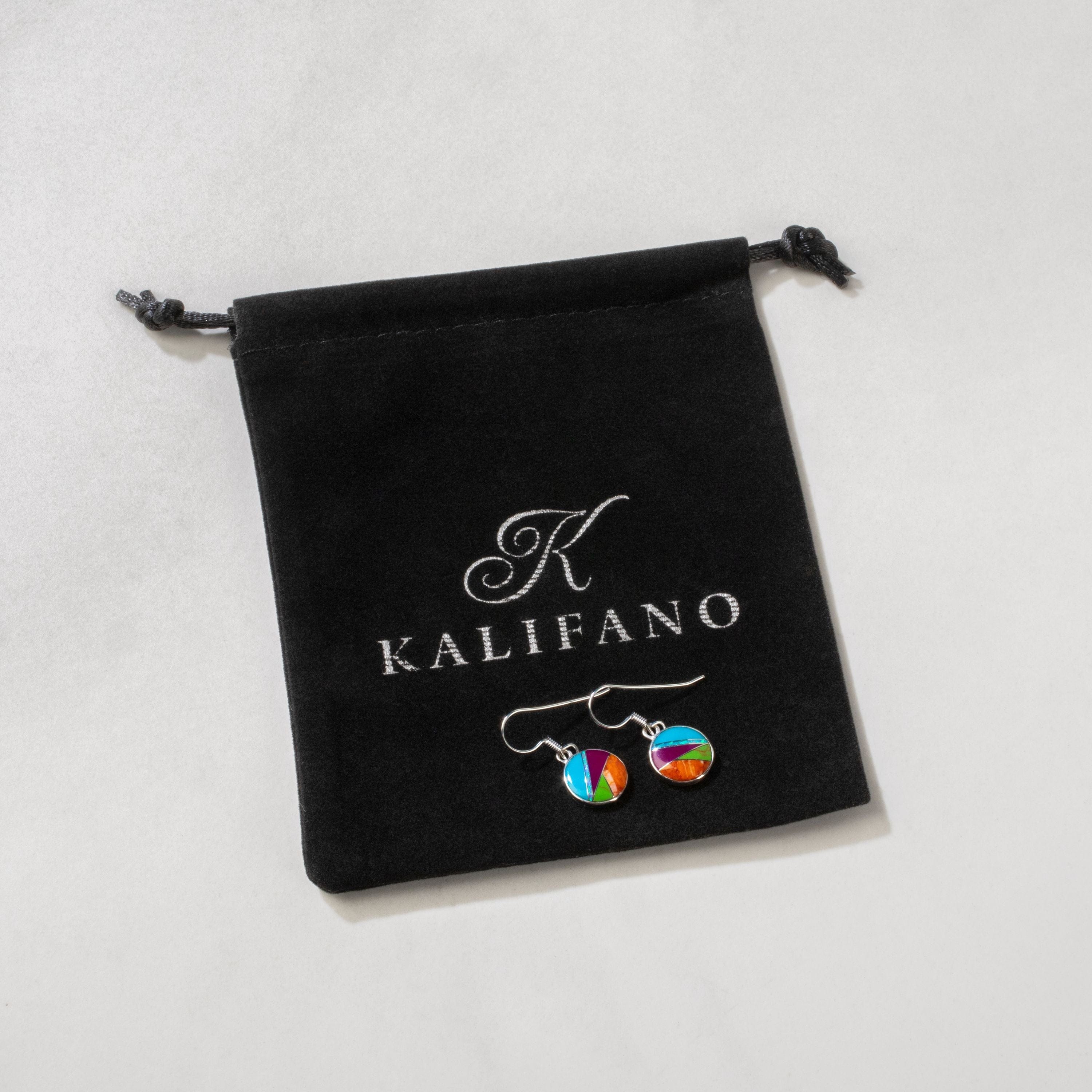 Kalifano Southwest Silver Jewelry Multi Gem Round 925 Sterling Silver USA Handmade Earrings with French Hook Backing NME.2068.MT