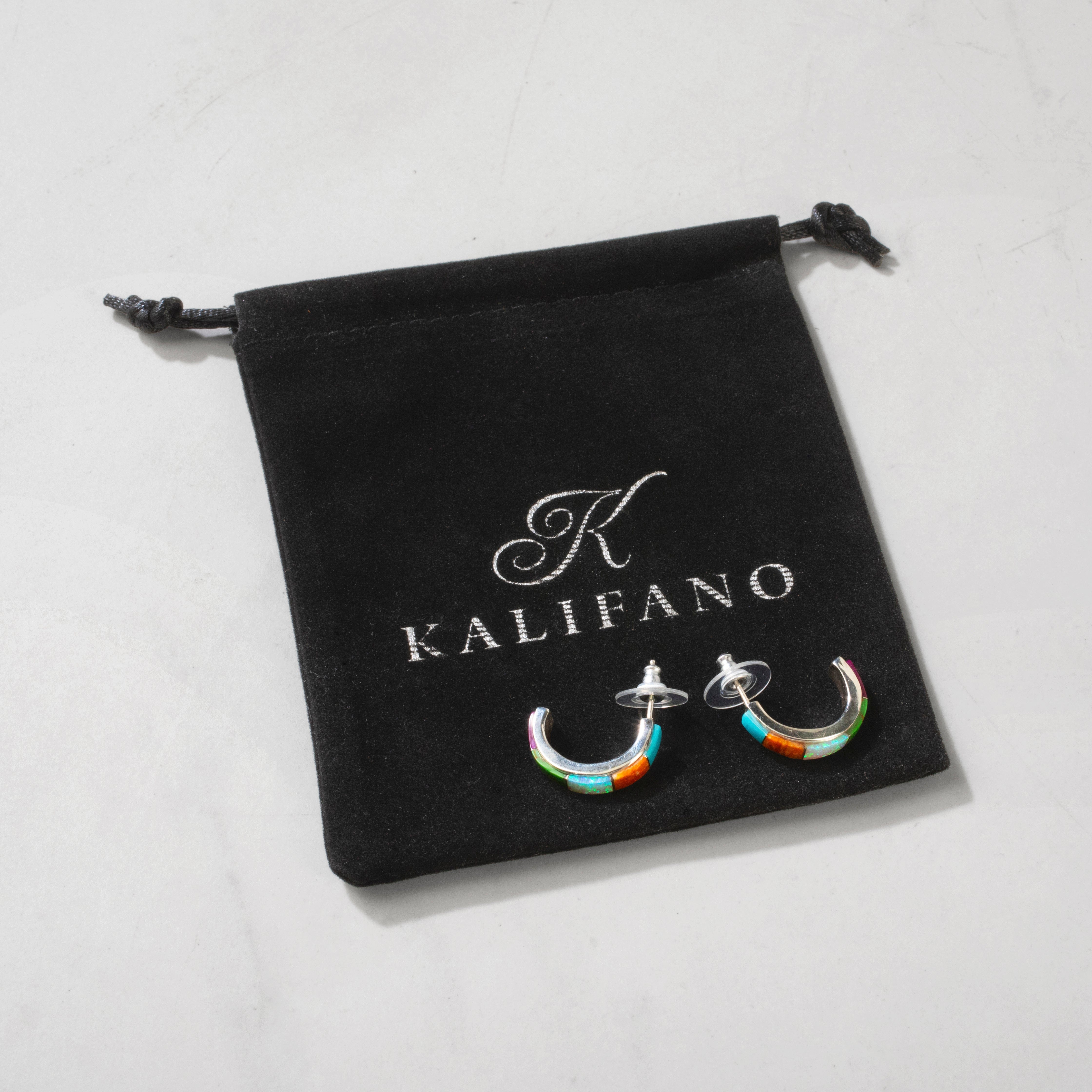 Kalifano Southwest Silver Jewelry Multi Gem Semi Hoop USA Handmade 925 Sterling Silver Earrings with Stud Backing NME.0401.MT