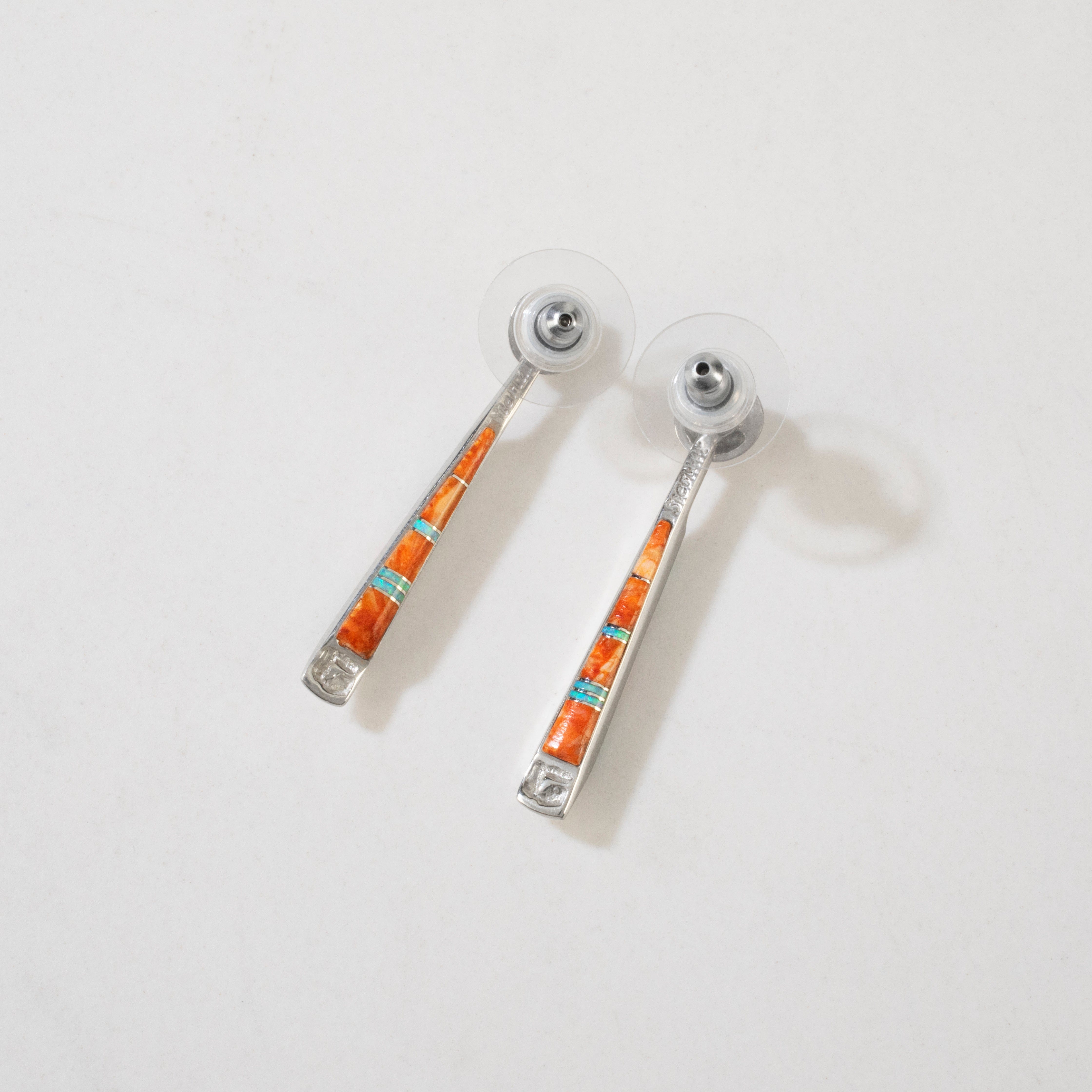 Kalifano Southwest Silver Jewelry Multi Gem & Spiny Oyster Shell Reversible USA Handmade 925 Sterling Silver Earrings with Stud Backing NME.0905.MTSP