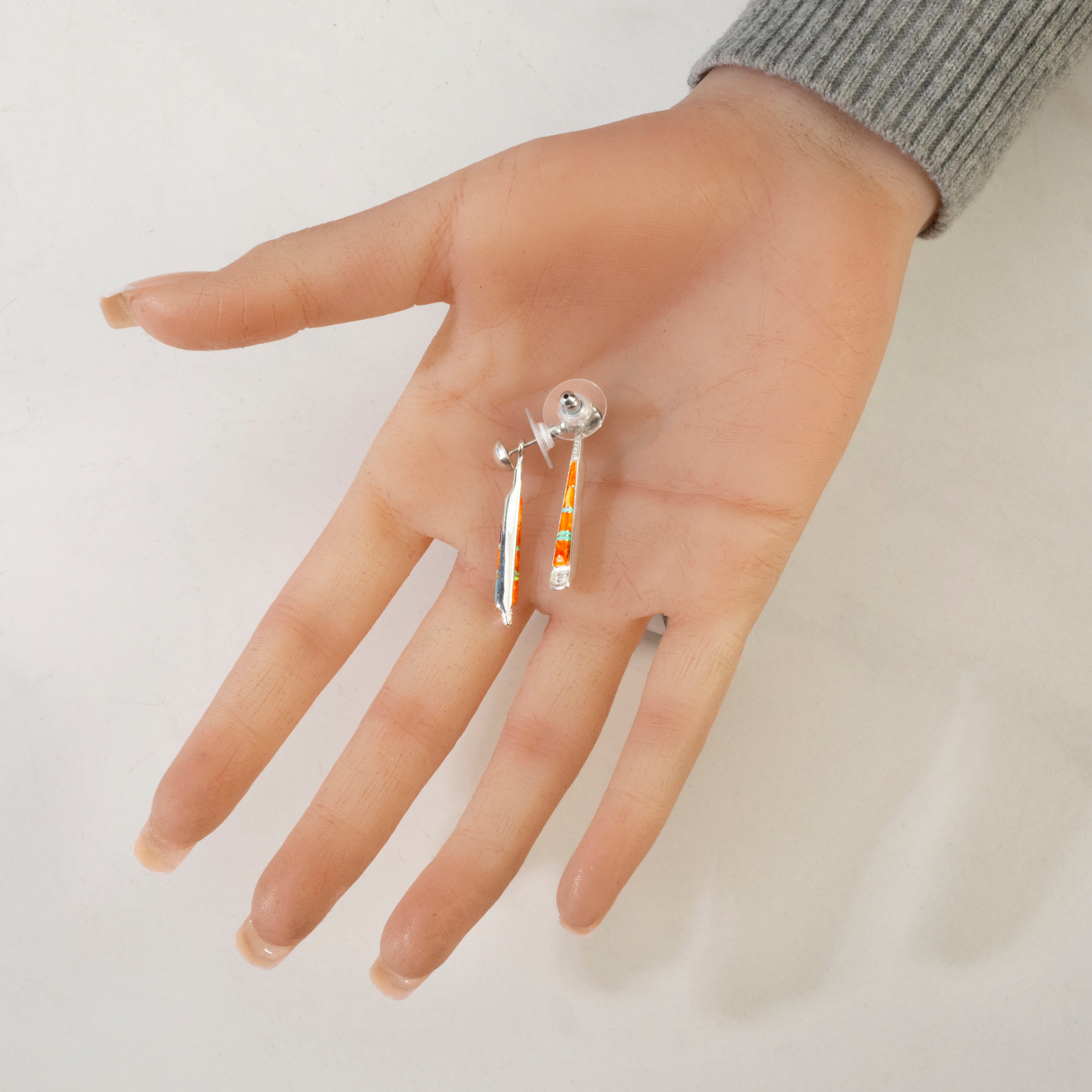 Kalifano Southwest Silver Jewelry Multi Gem & Spiny Oyster Shell Reversible USA Handmade 925 Sterling Silver Earrings with Stud Backing NME.0905.MTSP