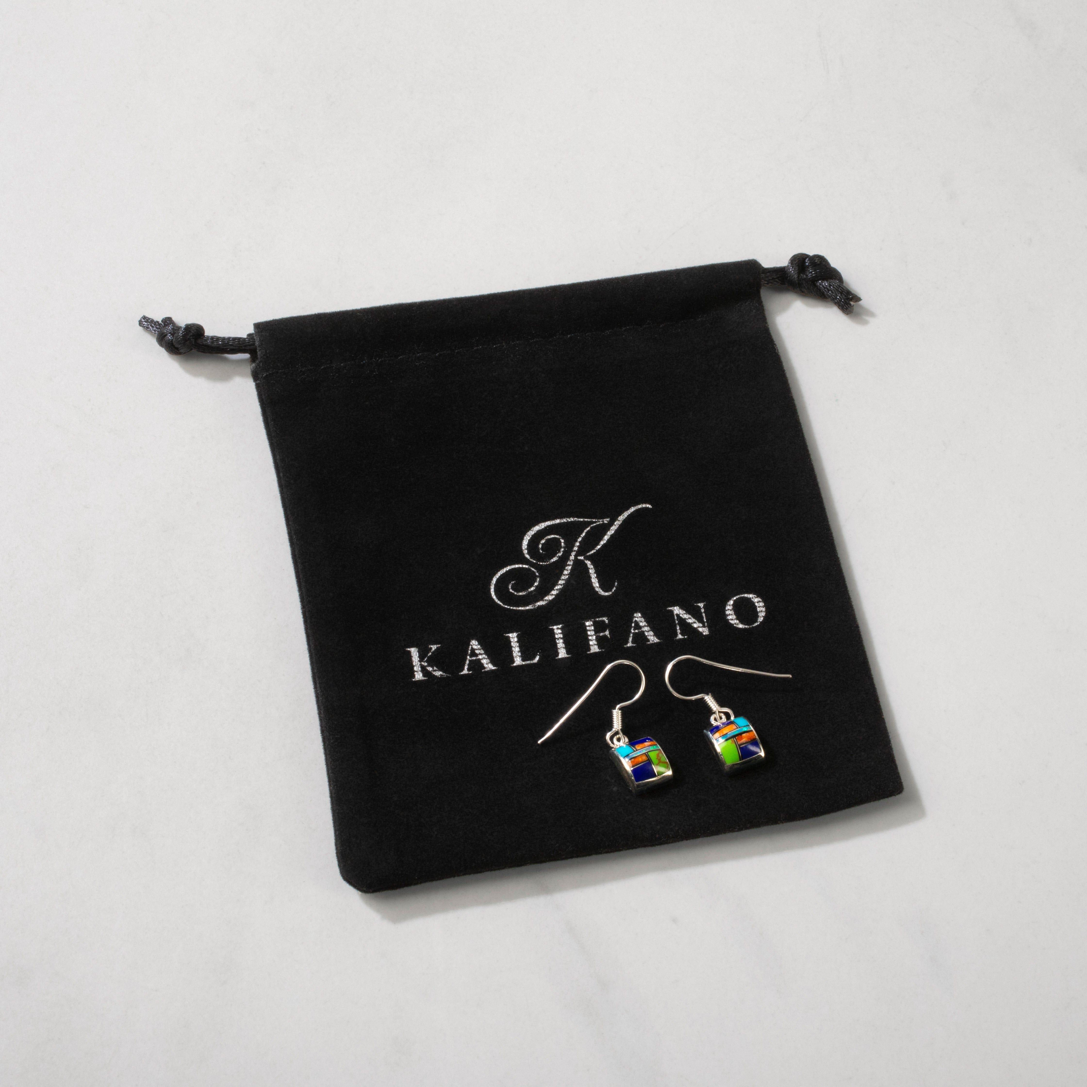 Kalifano Southwest Silver Jewelry Multi Gem Square 925 Sterling Silver USA Handmade Earring with French Hook NME.1116.MT