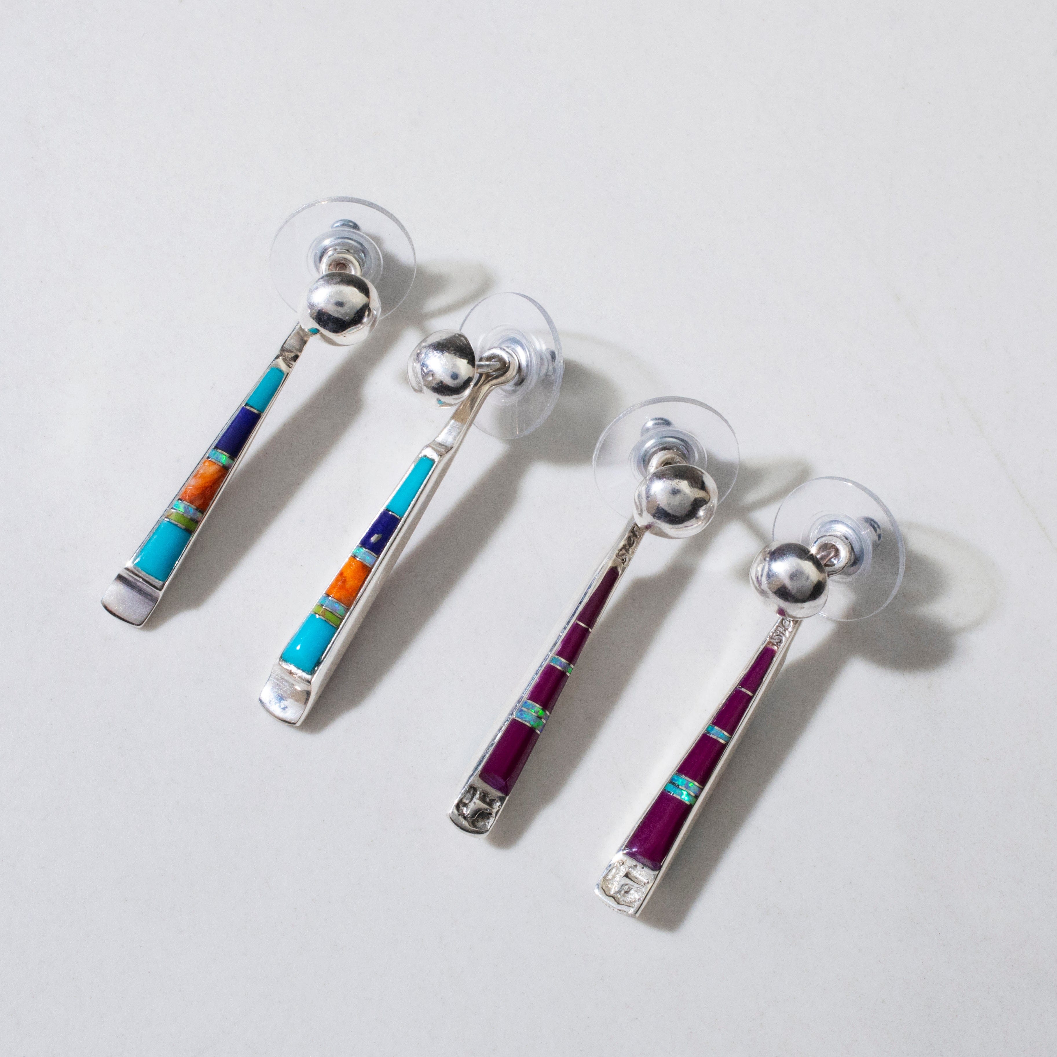 Kalifano Southwest Silver Jewelry Multi Gem & Sugilite Reversible USA Handmade 925 Sterling Silver Earrings with Stud Backing NME.0905.MTSG