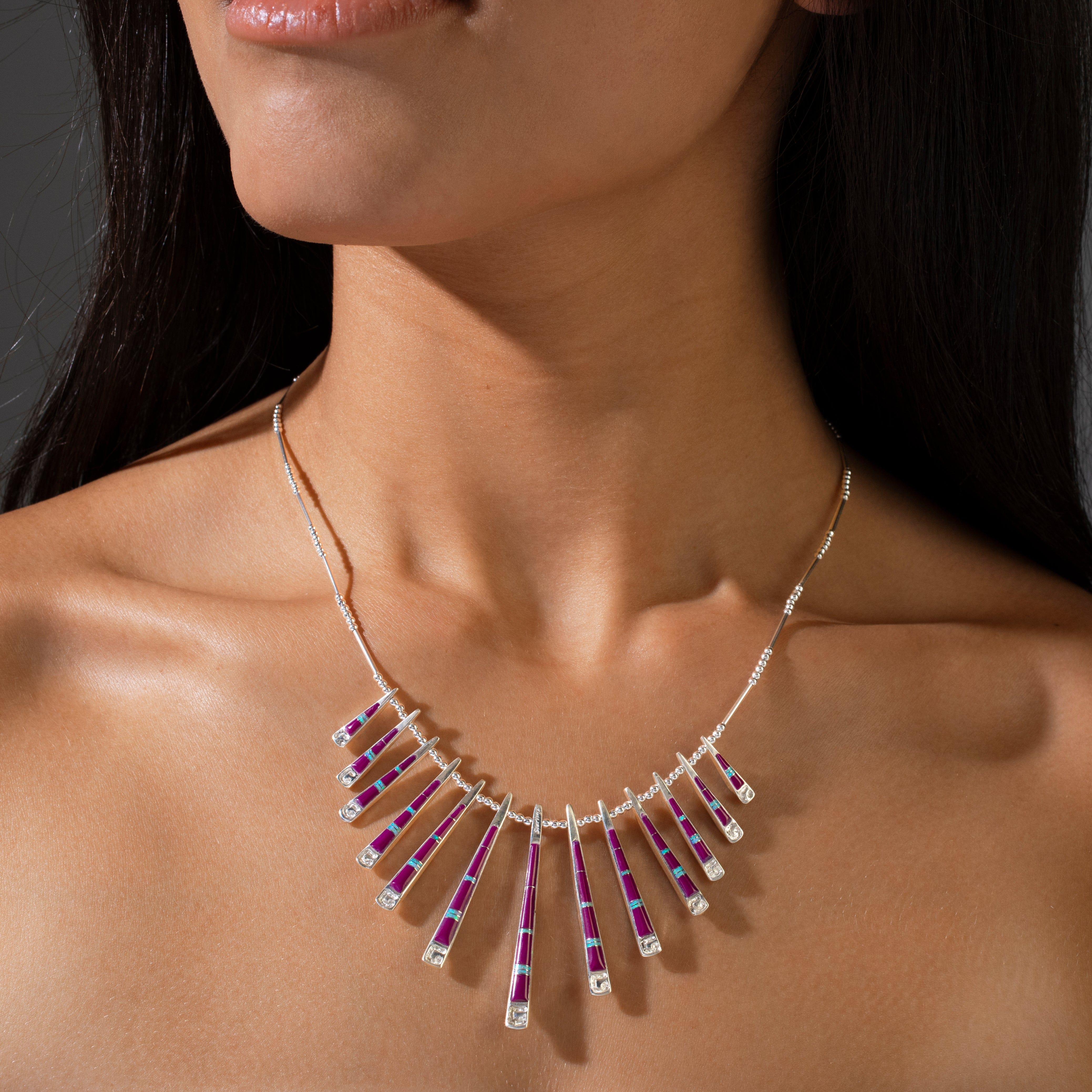Kalifano Southwest Silver Jewelry Multi Gem & Sugilite Reversible USA Handmade 925 Sterling Silver Necklace NMN.0905.MTSG
