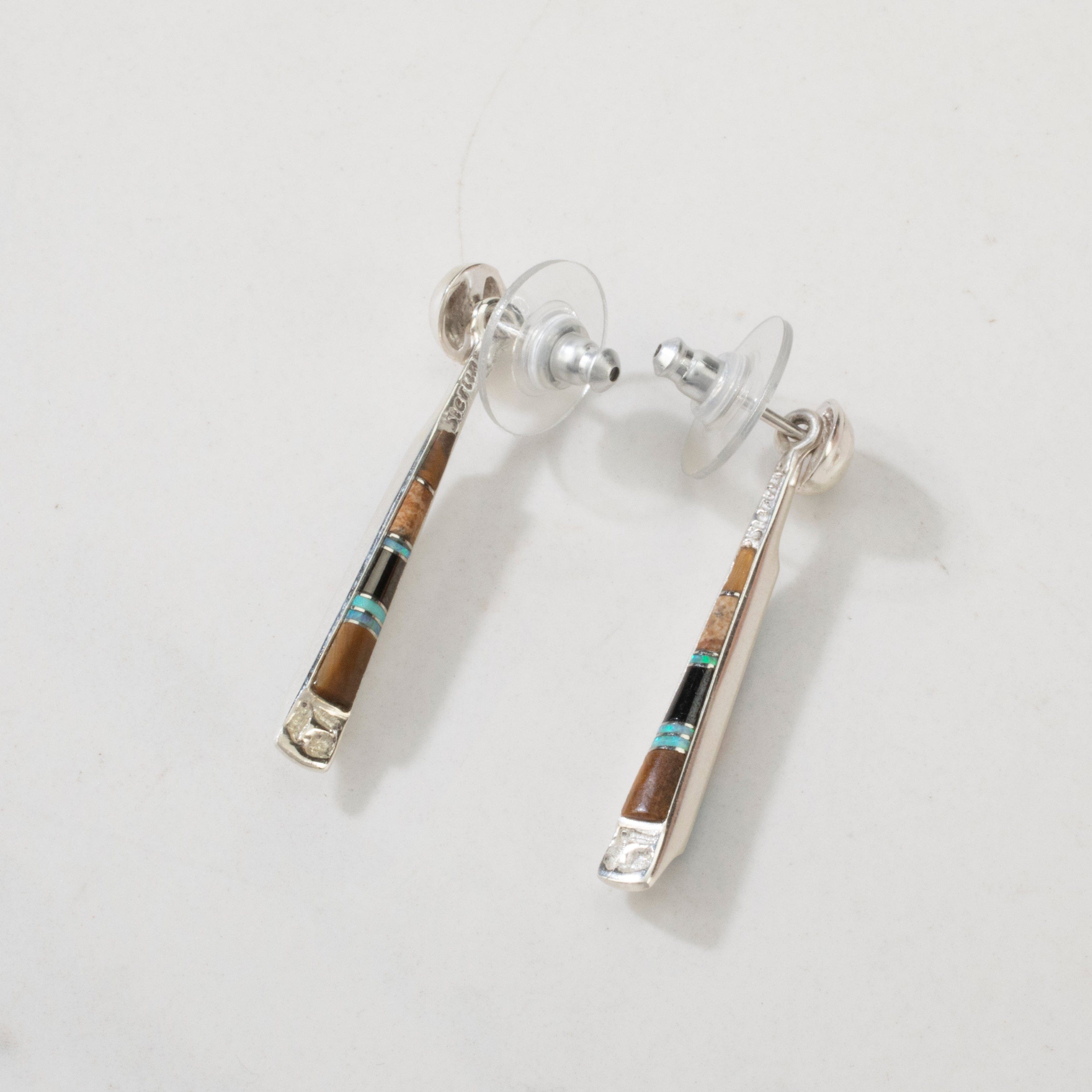 Kalifano Southwest Silver Jewelry Multi Gem & Tiger Eye Reversible USA Handmade 925 Sterling Silver Earrings with Stud Backing NME.0905.MTTE