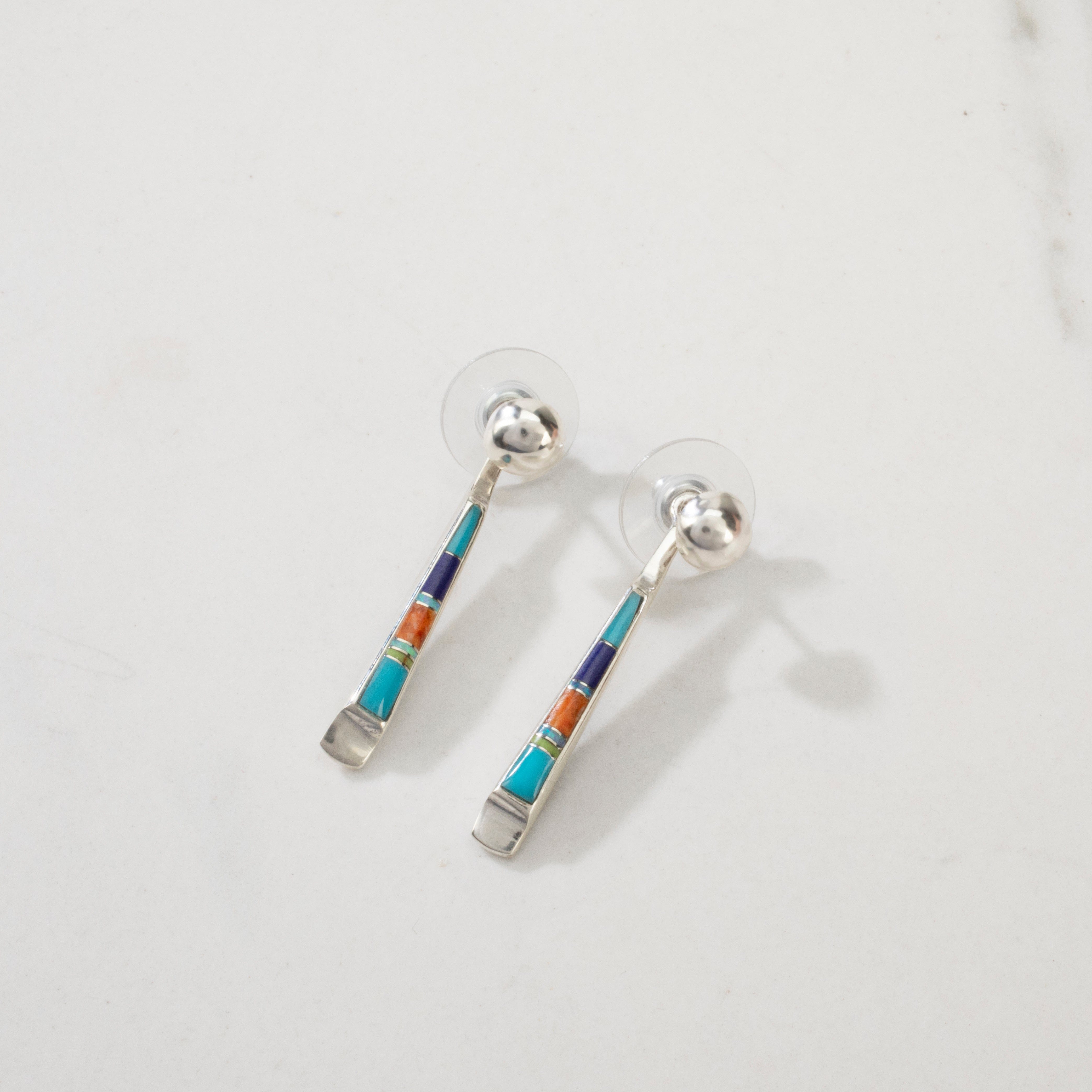 Kalifano Southwest Silver Jewelry Multi Gem & Tiger Eye Reversible USA Handmade 925 Sterling Silver Earrings with Stud Backing NME.0905.MTTE