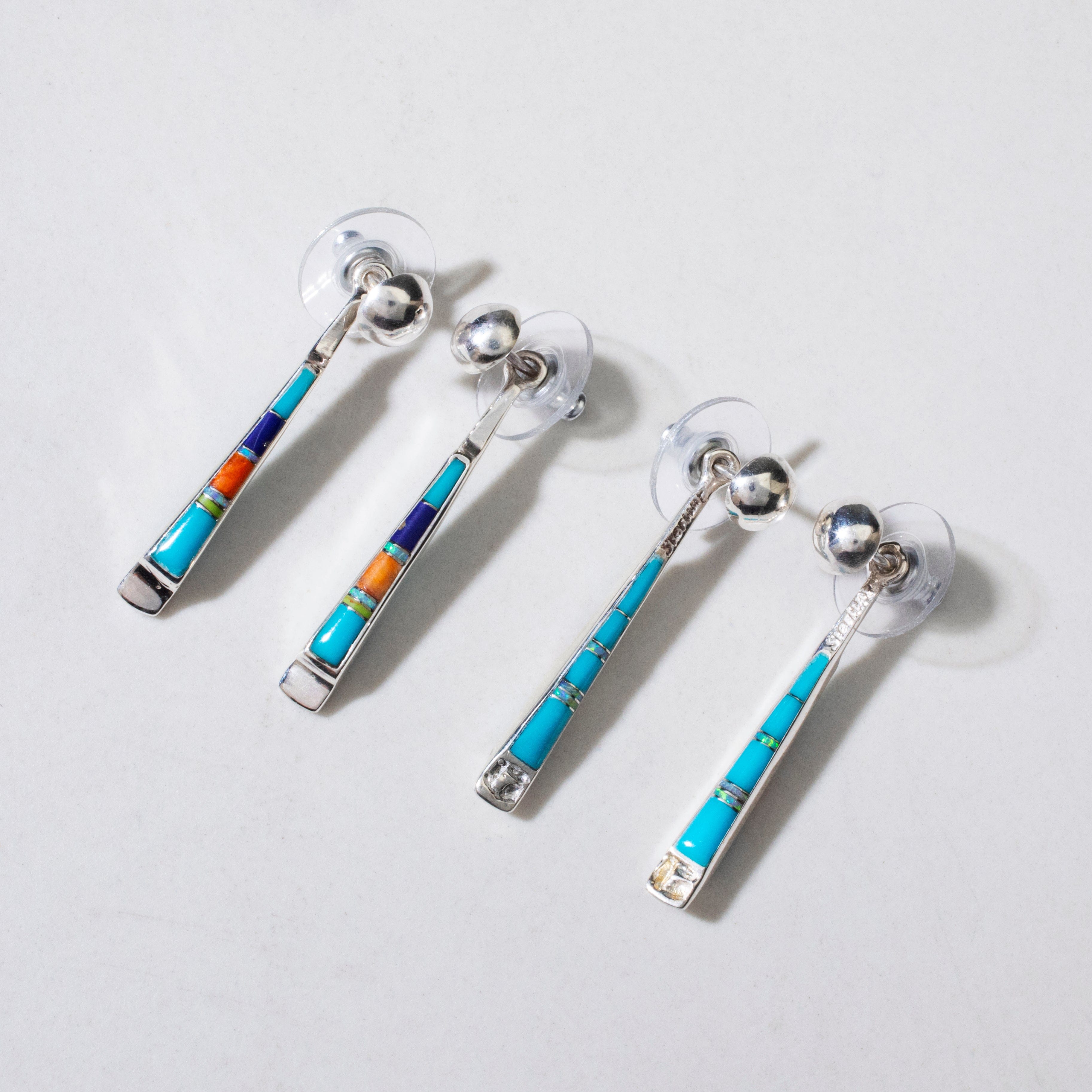 Kalifano Southwest Silver Jewelry Multi Gem & Turquoise Reversible Dangle USA Handmade 925 Sterling Silver Earrings with Stud Backing NME.0905.MTTQ