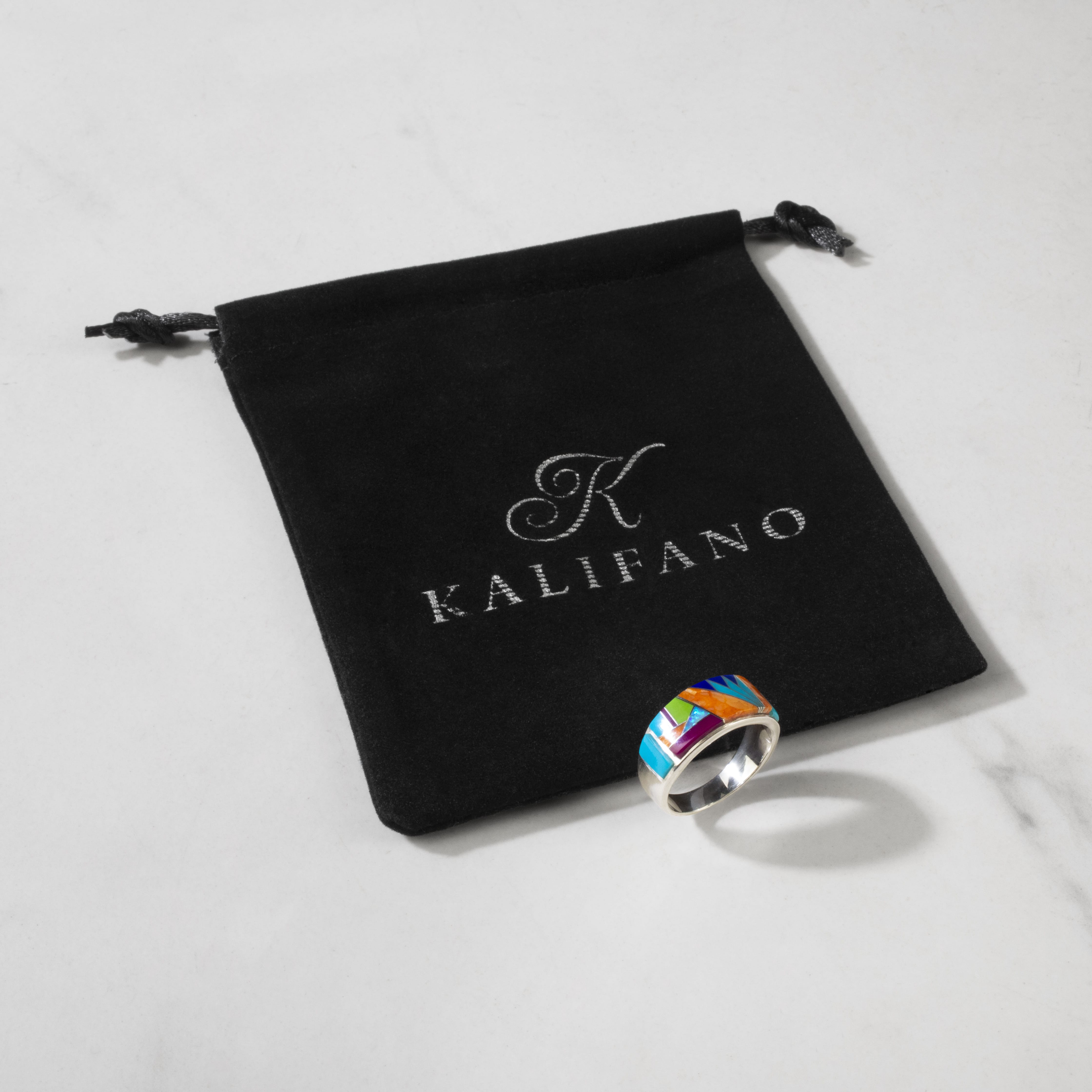 Kalifano Southwest Silver Jewelry Multi Gemstone 925 Sterling Silver Ring USA Handmade with Turquoise
