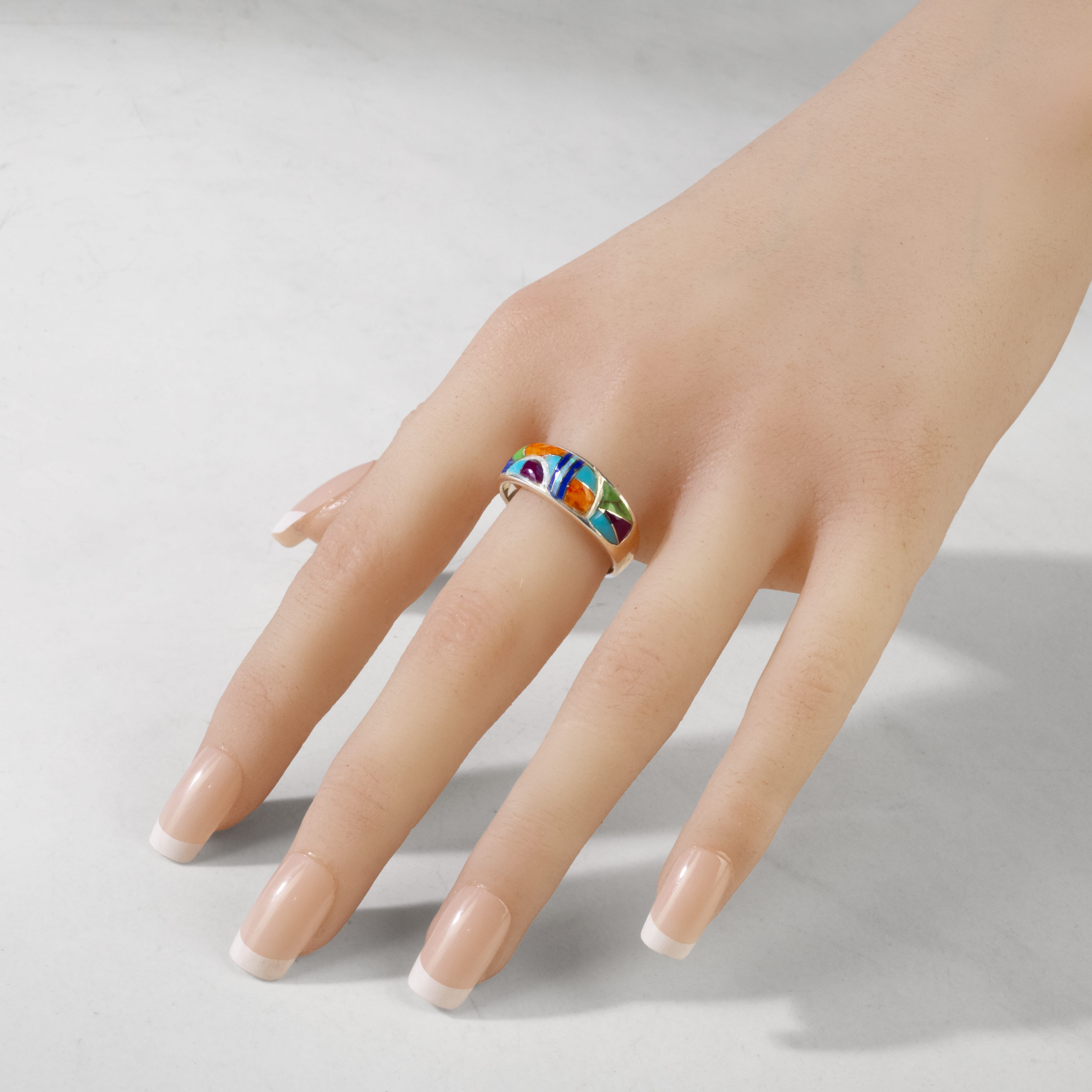 Kalifano Southwest Silver Jewelry Multi Gemstone 925 Sterling Silver Ring USA Handmade with Turquoise