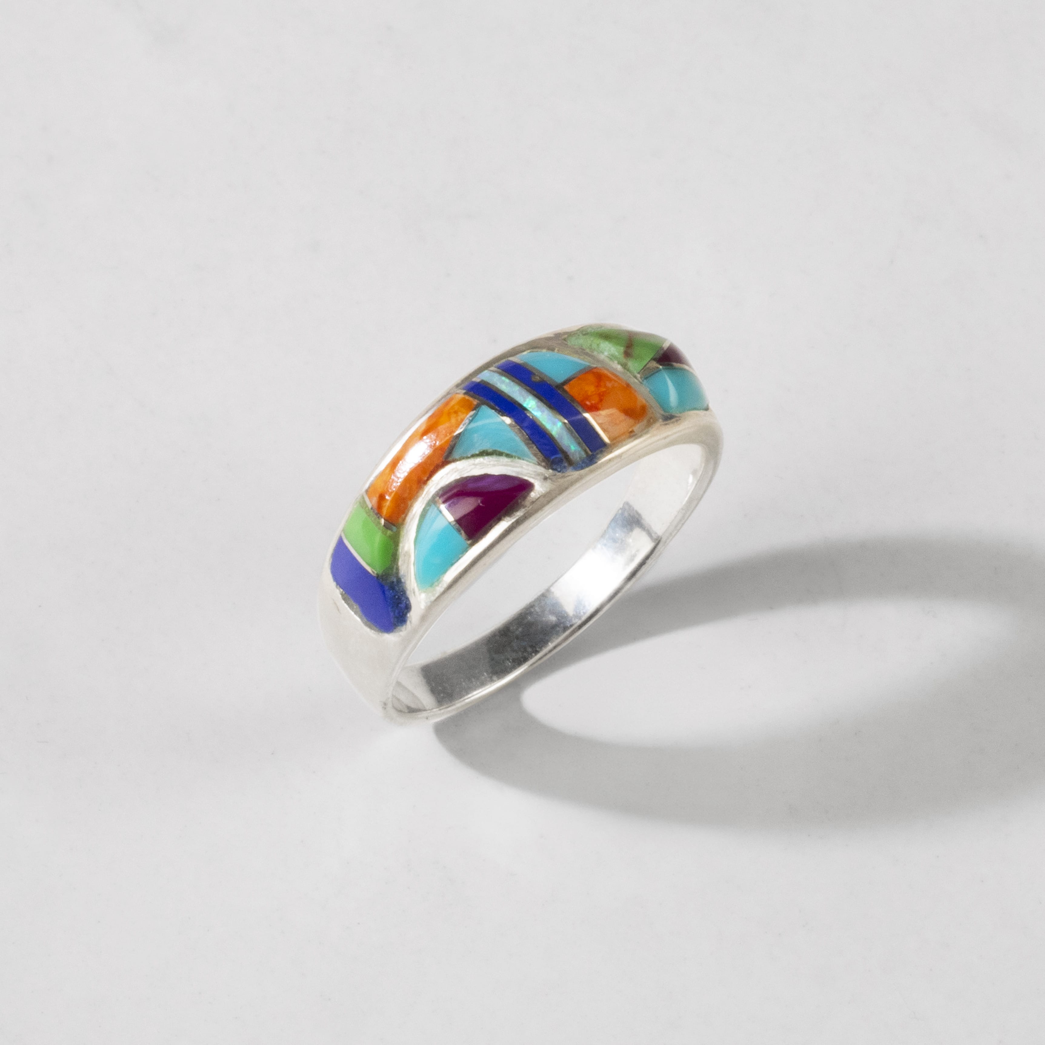 Kalifano Southwest Silver Jewelry Multi Gemstone 925 Sterling Silver Ring USA Handmade with Turquoise