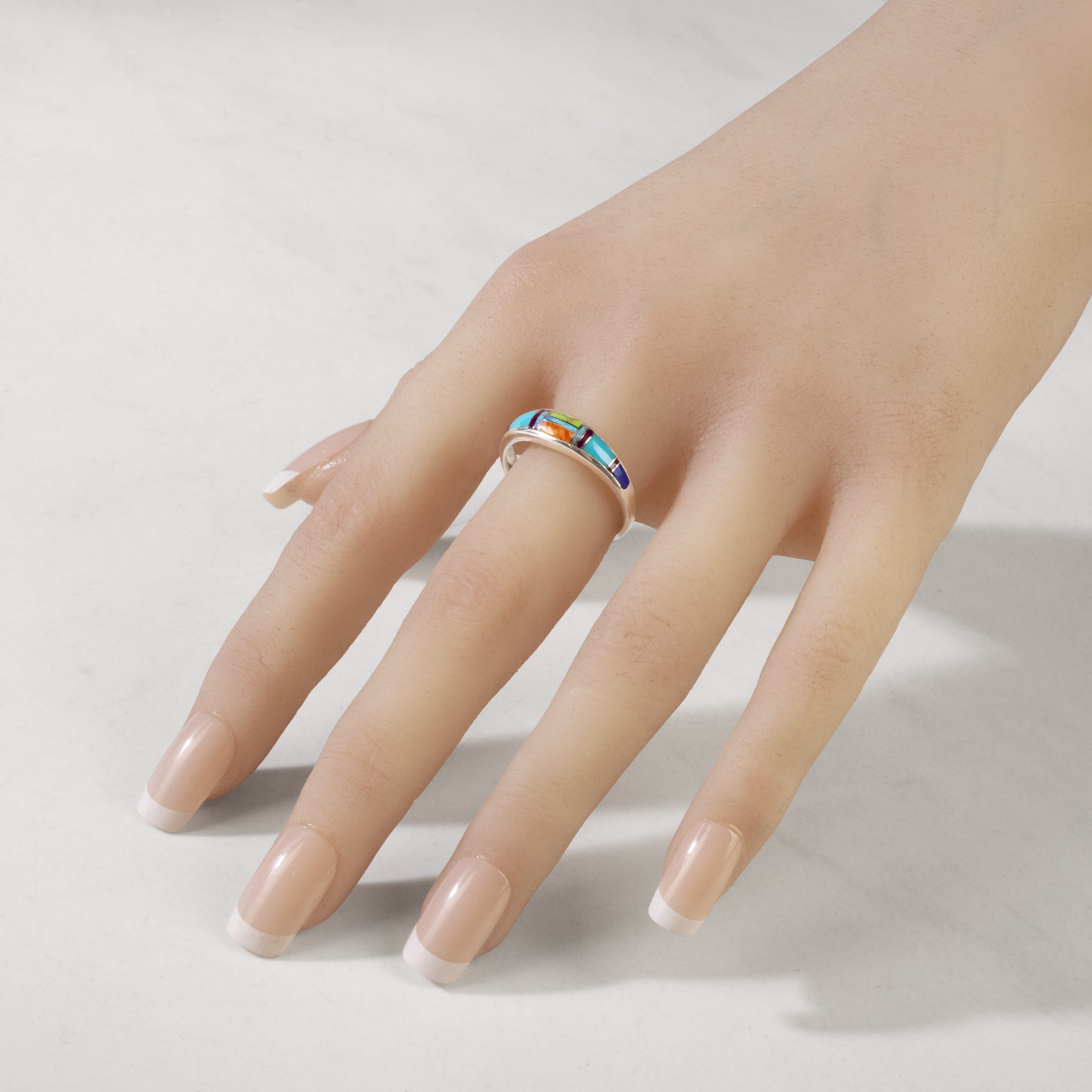 Kalifano Southwest Silver Jewelry Multi Gemstone 925 Sterling Silver Ring USA Handmade with Turquoise