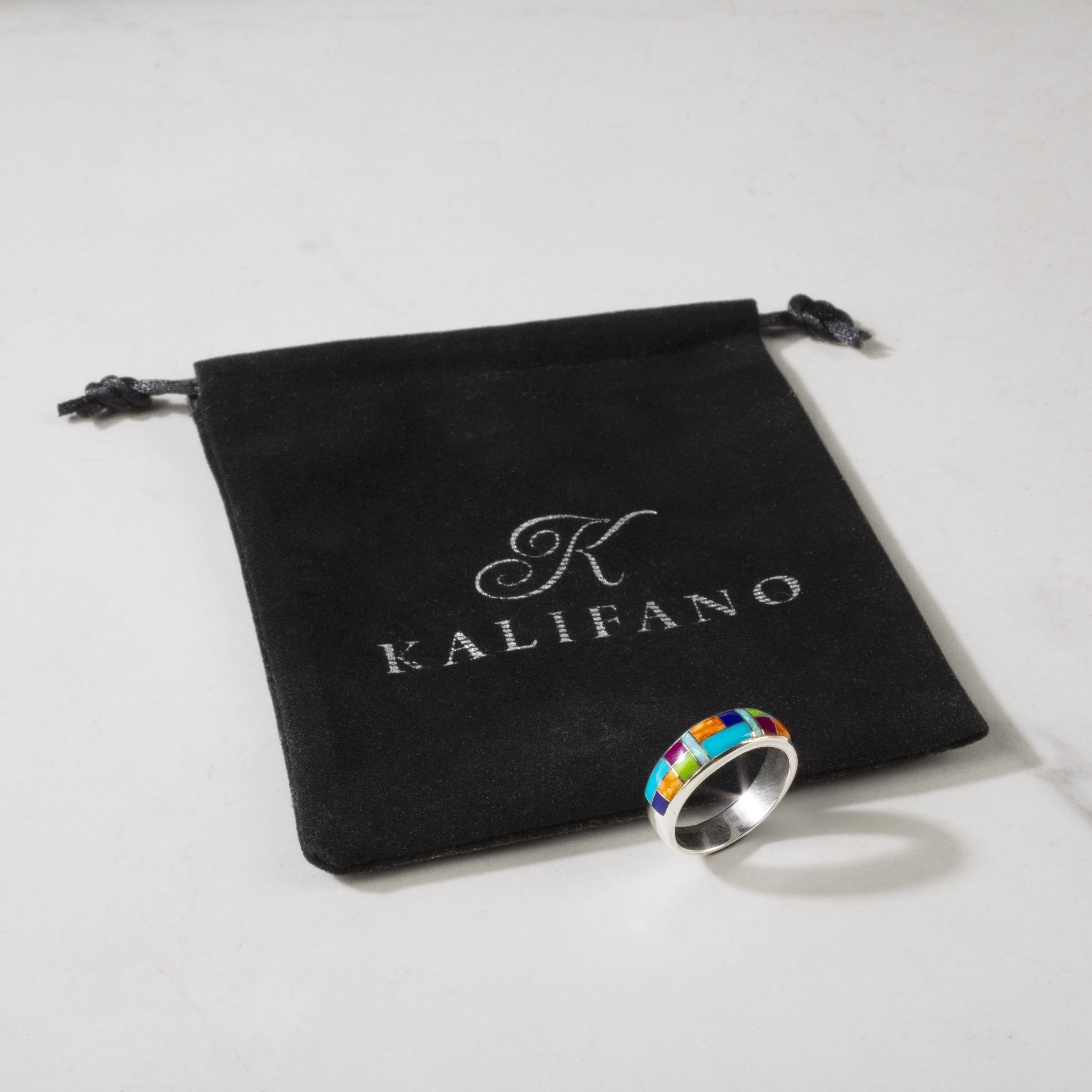 Kalifano Southwest Silver Jewelry Multi Gemstone 925 Sterling Silver Ring USA Handmade with Turquoise