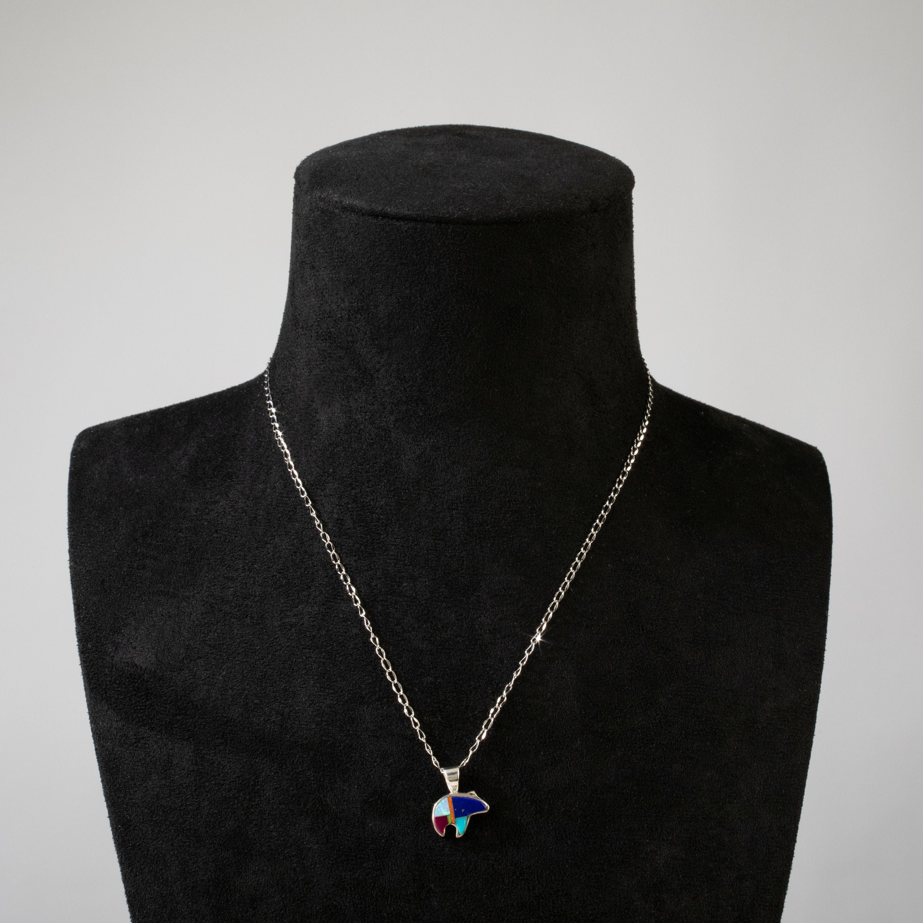 Kalifano Southwest Silver Jewelry Multi Gemstone Bear 925 Sterling Silver USA Handmade Pendant NMN.0466.MT