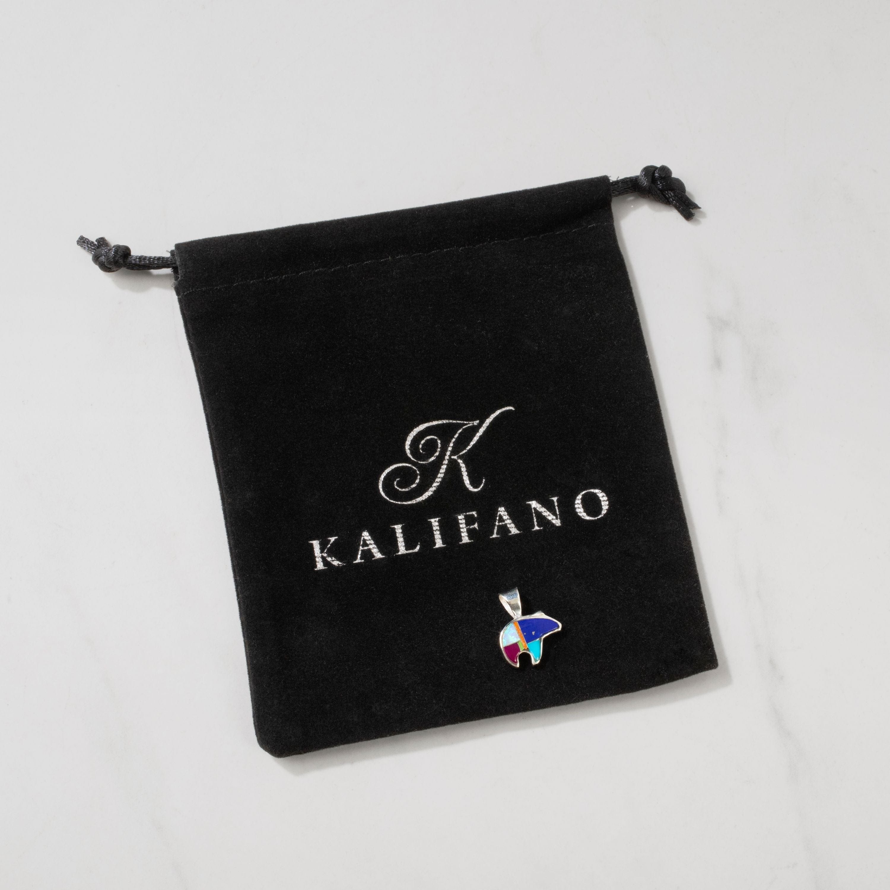 Kalifano Southwest Silver Jewelry Multi Gemstone Bear 925 Sterling Silver USA Handmade Pendant NMN.0466.MT