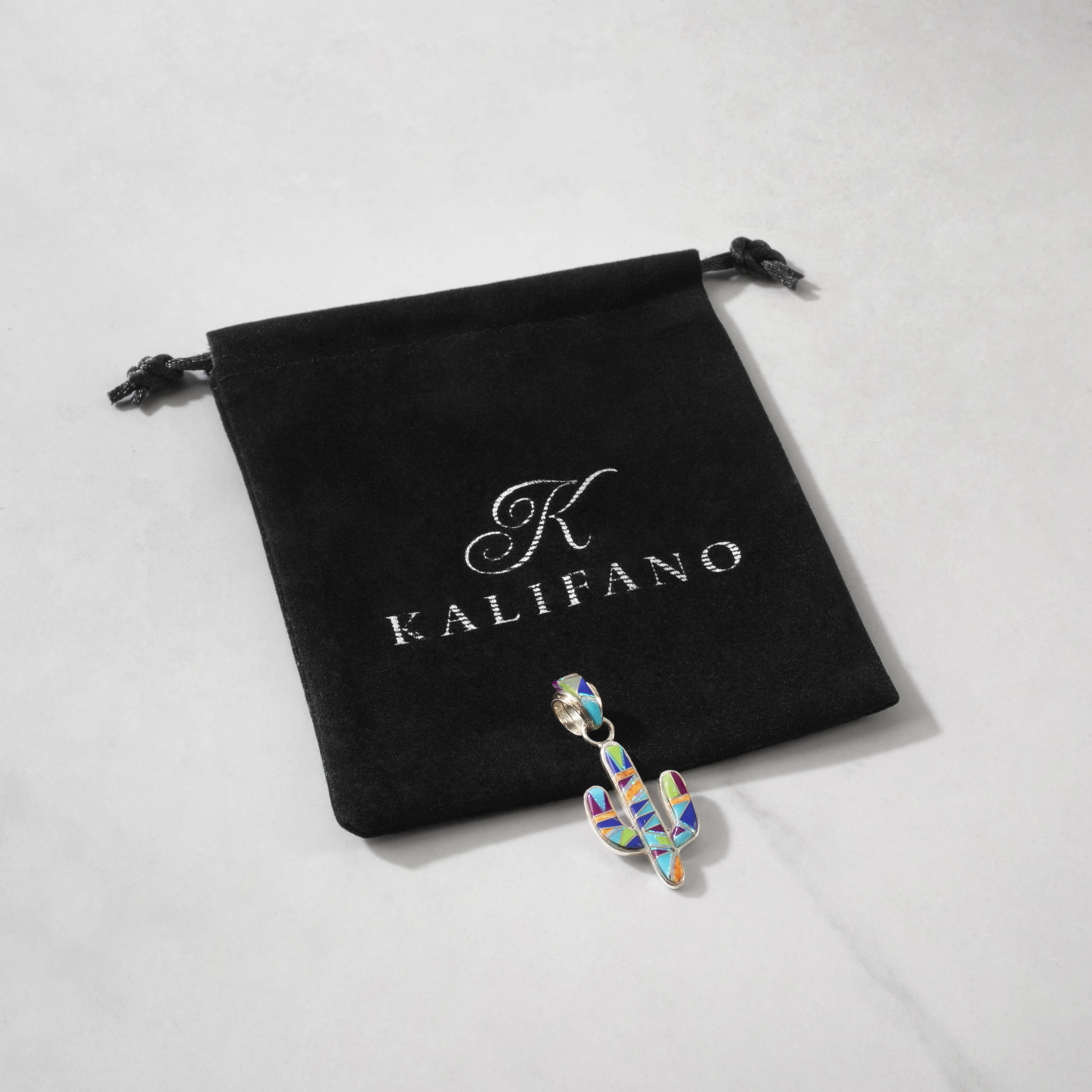 Kalifano Southwest Silver Jewelry Multi Gemstone Cactus 925 Sterling Silver USA Handmade Pendant NMN.0602.MT