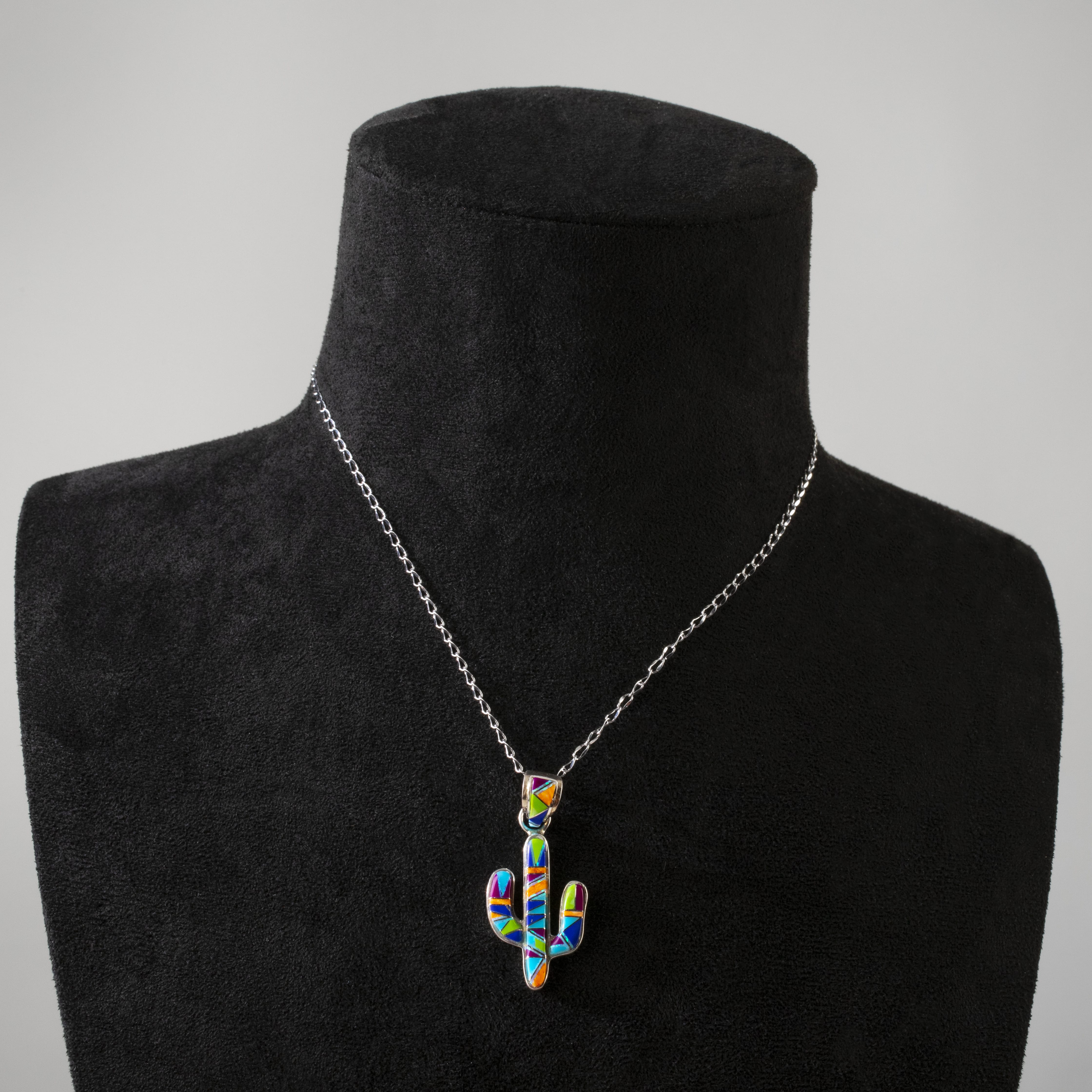 Kalifano Southwest Silver Jewelry Multi Gemstone Cactus 925 Sterling Silver USA Handmade Pendant NMN.0602.MT