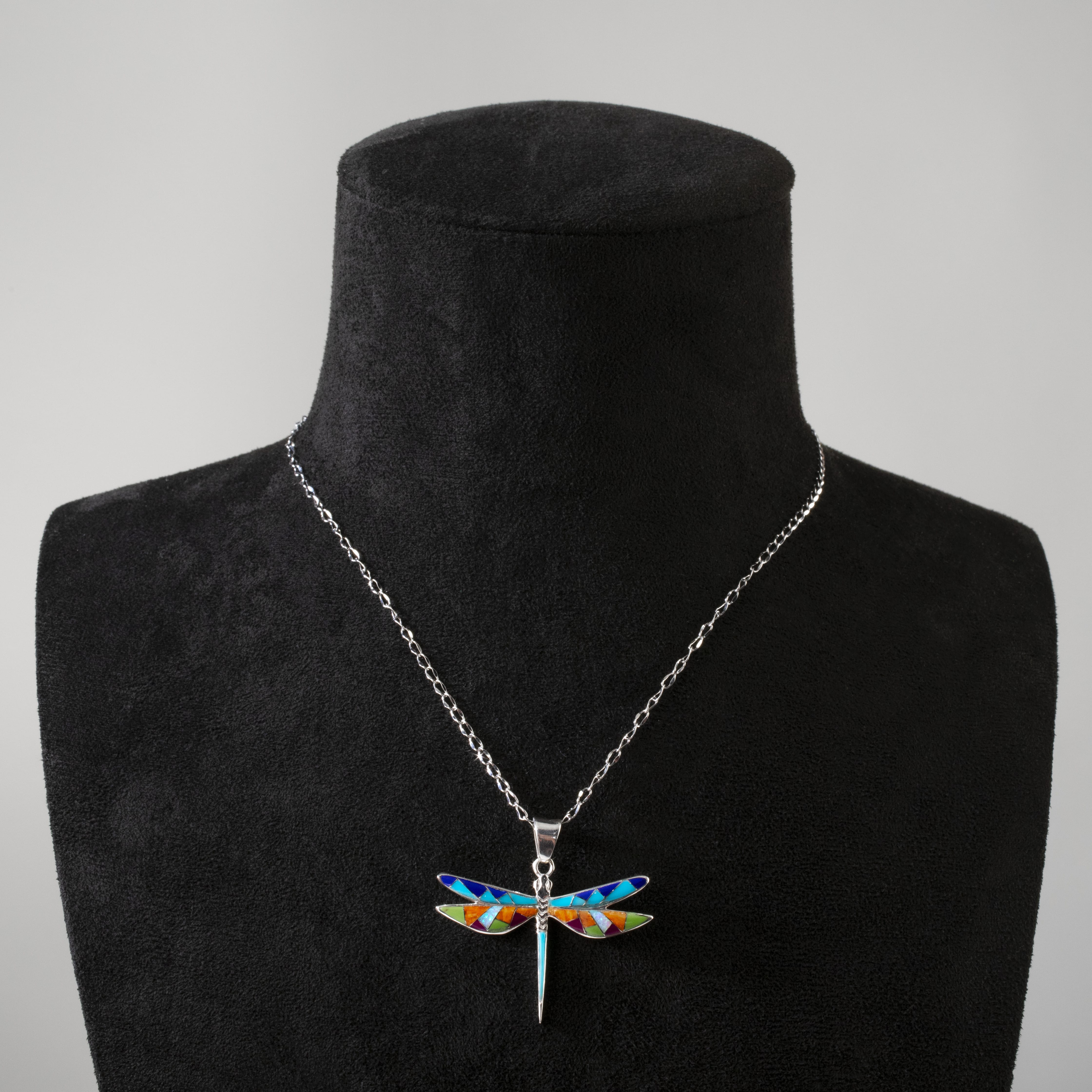 Kalifano Southwest Silver Jewelry Multi Gemstone Dragonfly 925 Sterling Silver Pendant USA Handmade with Opal Accent NMN.2296.MT