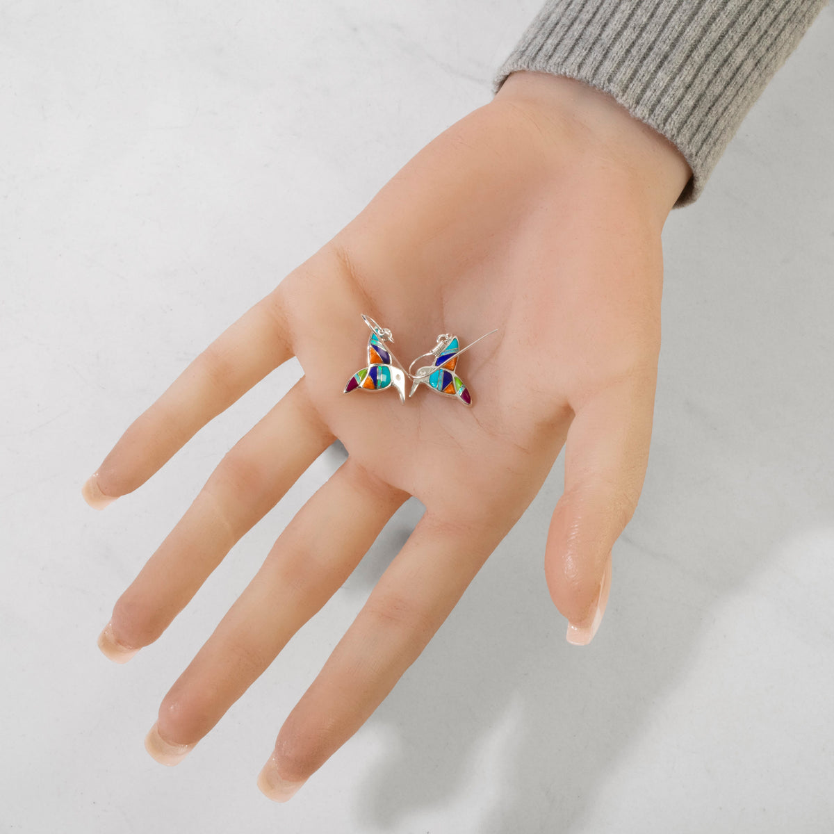 Multi Gemstone Hummingbird 925 Sterling Silver Earring with Stud Backing USA Handmade with Opal Accent
