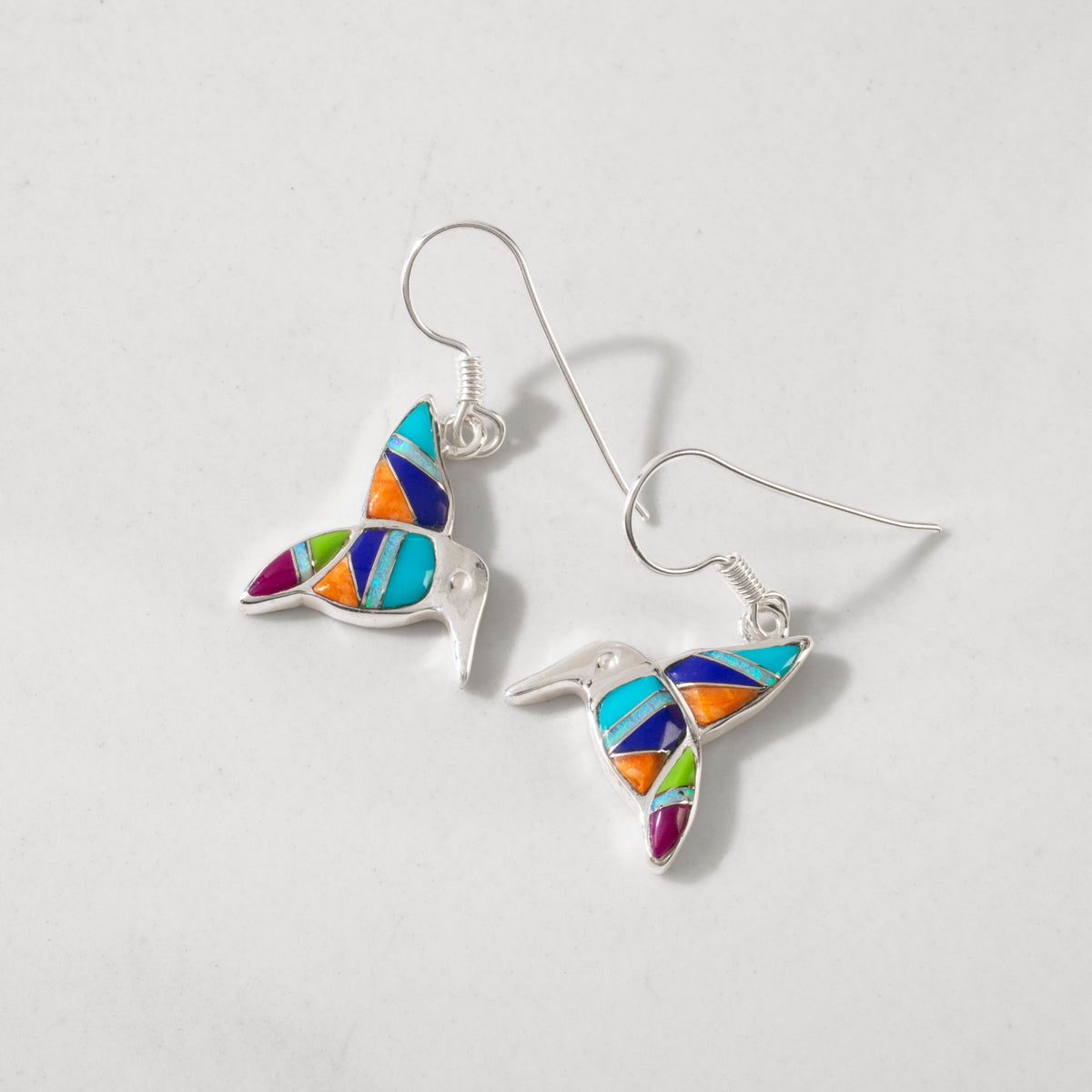 Multi Gemstone Hummingbird 925 Sterling Silver Earring with Stud Backing USA Handmade with Opal Accent