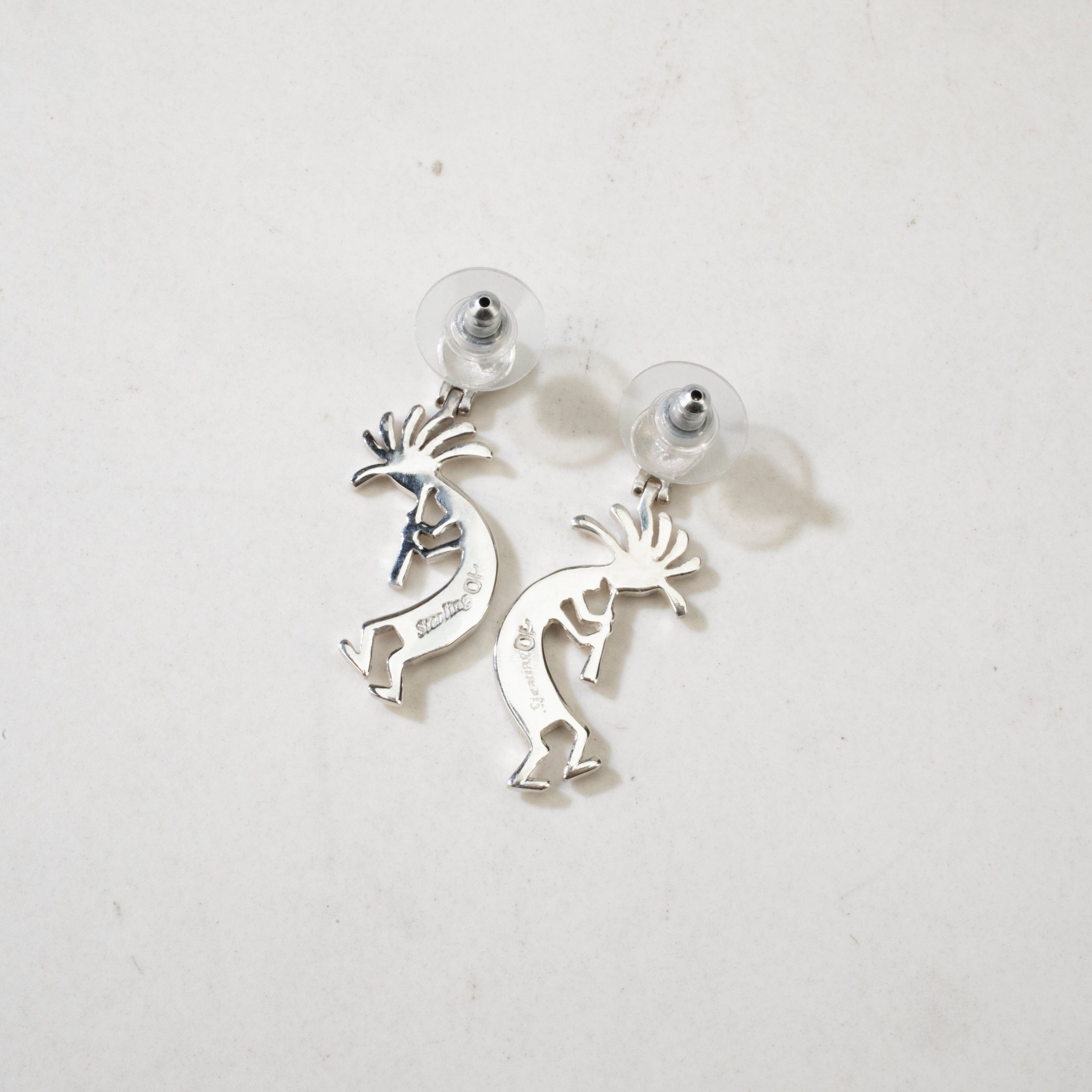 Kalifano Southwest Silver Jewelry Multi Gemstone Kokopelli USA Handmade 925 Sterling Silver Earrings with Stud Backing NME.0441.MT