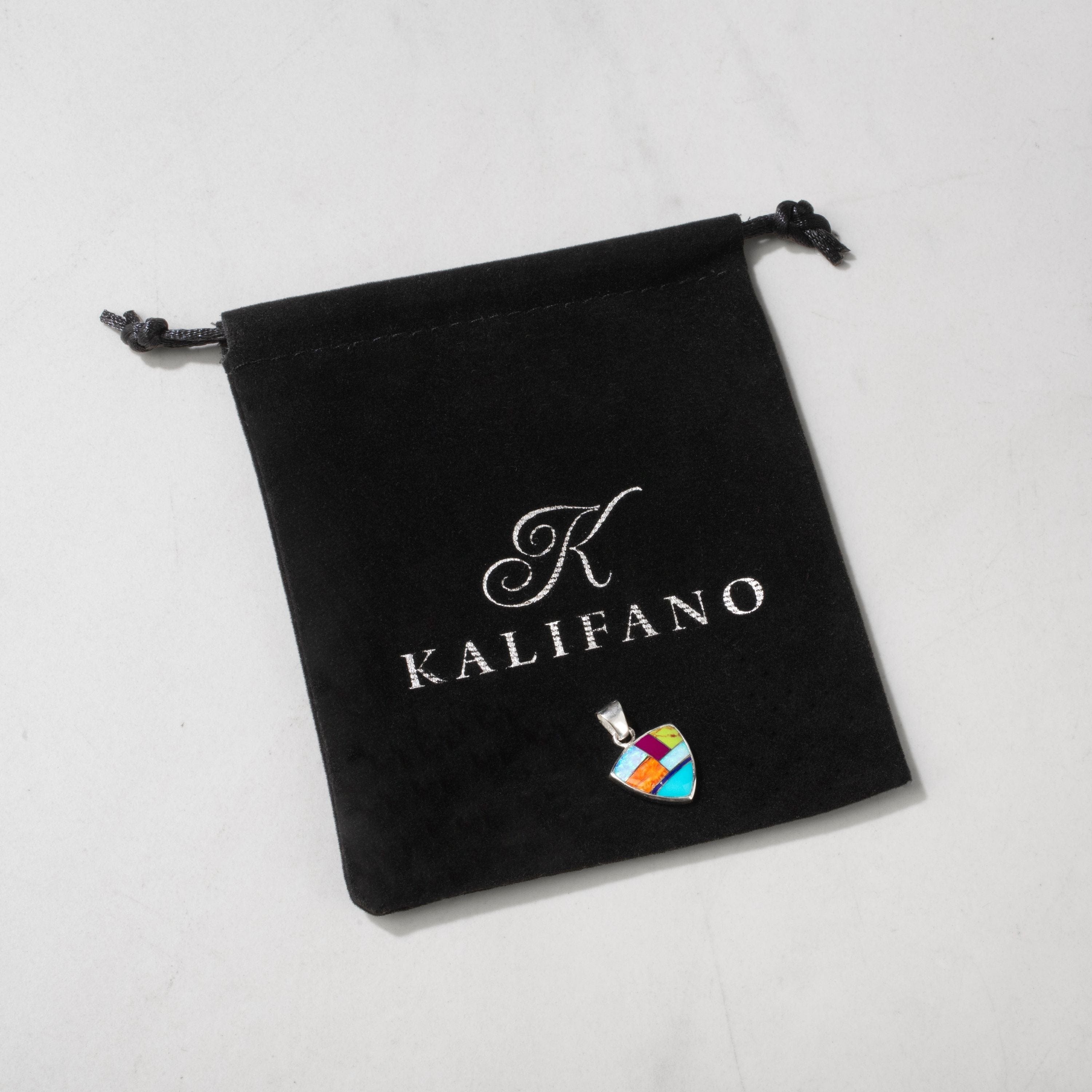 Kalifano Southwest Silver Jewelry Multi Gemstone Shield 925 Sterling Silver USA Handmade Pendant NMN.2242.MT