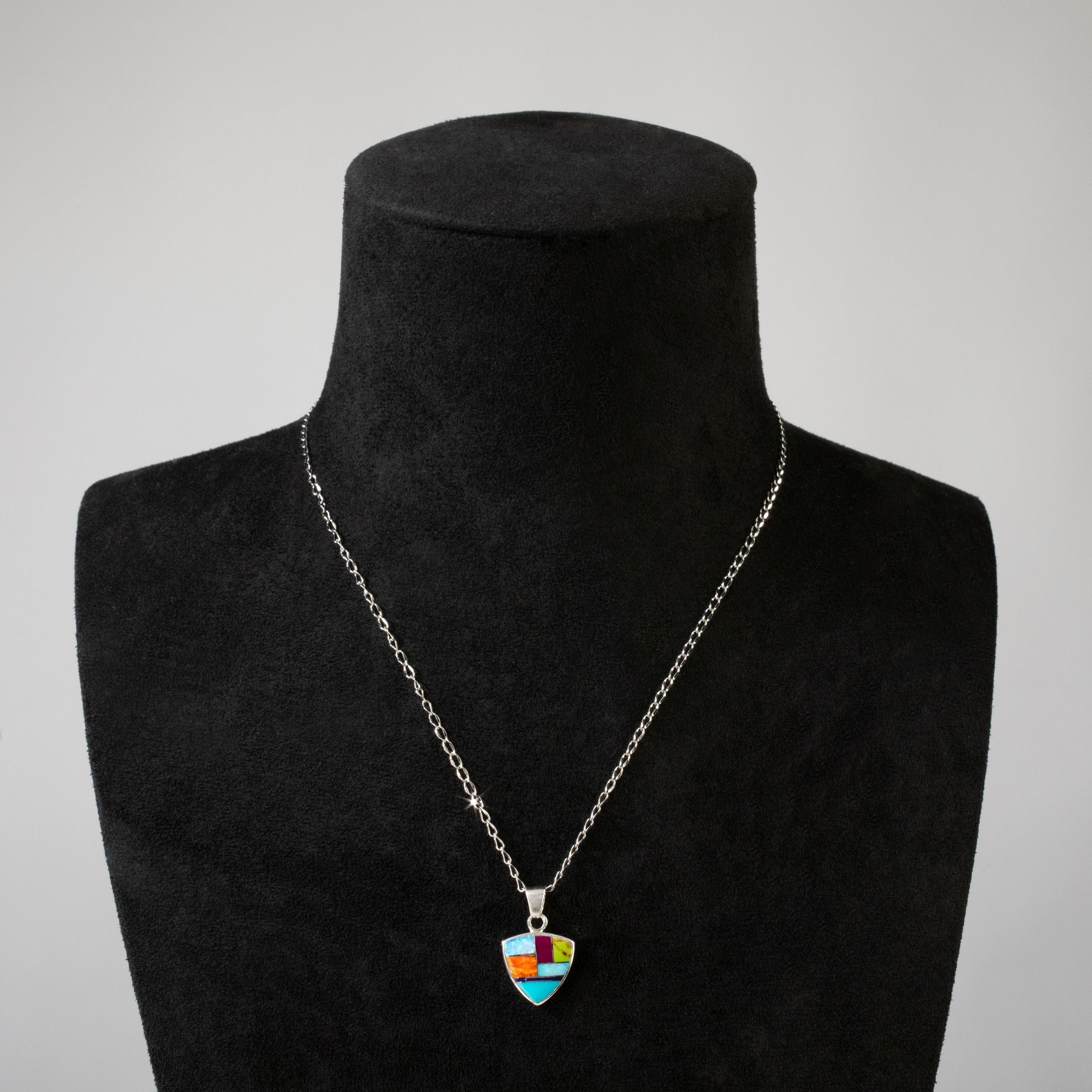 Kalifano Southwest Silver Jewelry Multi Gemstone Shield 925 Sterling Silver USA Handmade Pendant NMN.2242.MT