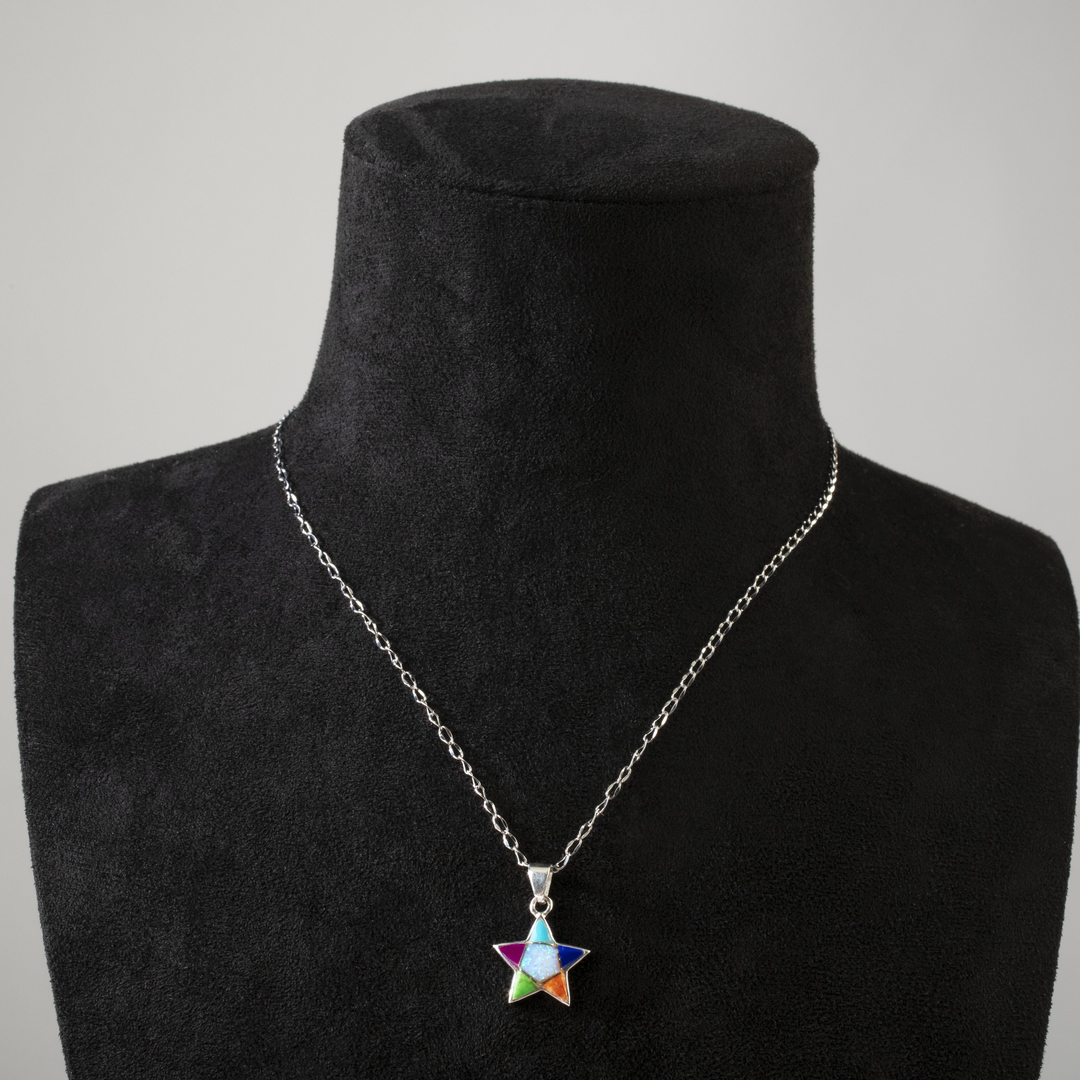 Kalifano Southwest Silver Jewelry Multi Gemstone Star 925 Sterling Silver Pendant USA Handmade with Opal Accent NMN.2243.MT