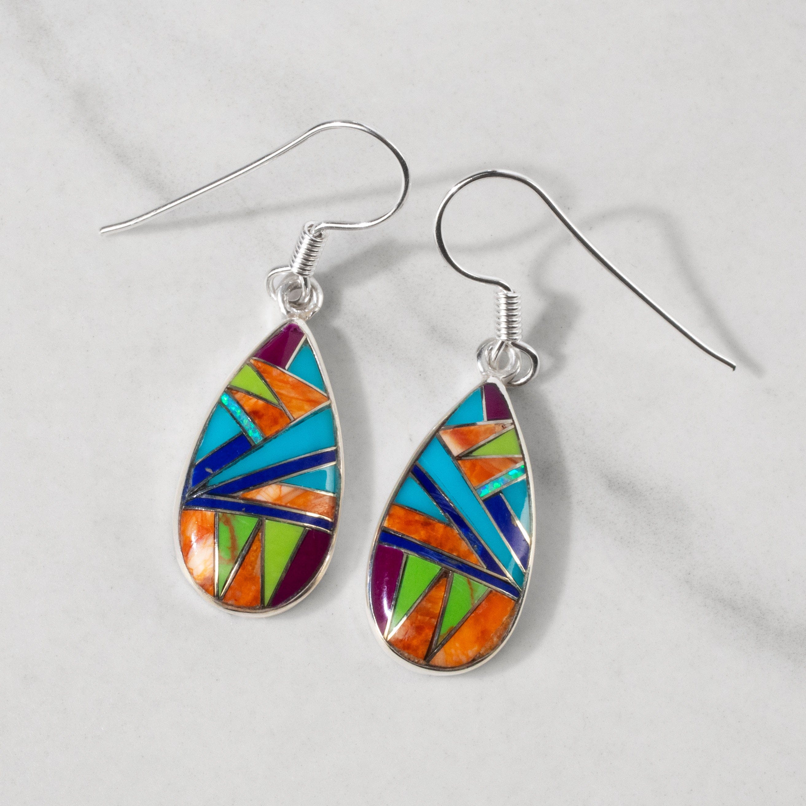Kalifano Southwest Silver Jewelry Multi Gemstone Teardrop 925 Sterling Silver USA Handmade Earrings with French Hook NME.2013.MT