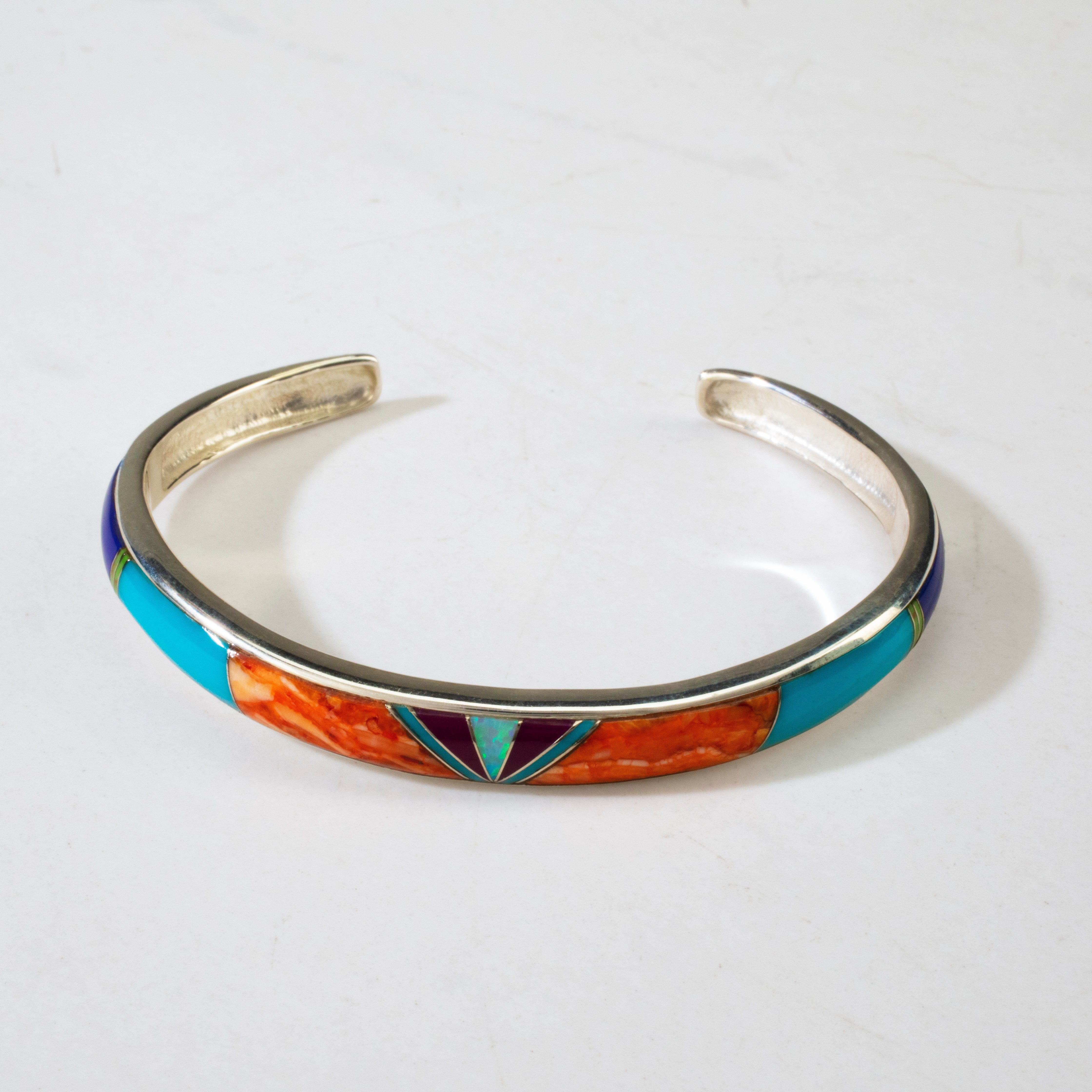 Kalifano Southwest Silver Jewelry Multi Gemstone USA Handmade 925 Sterling Silver Cuff NMB.0757.MT
