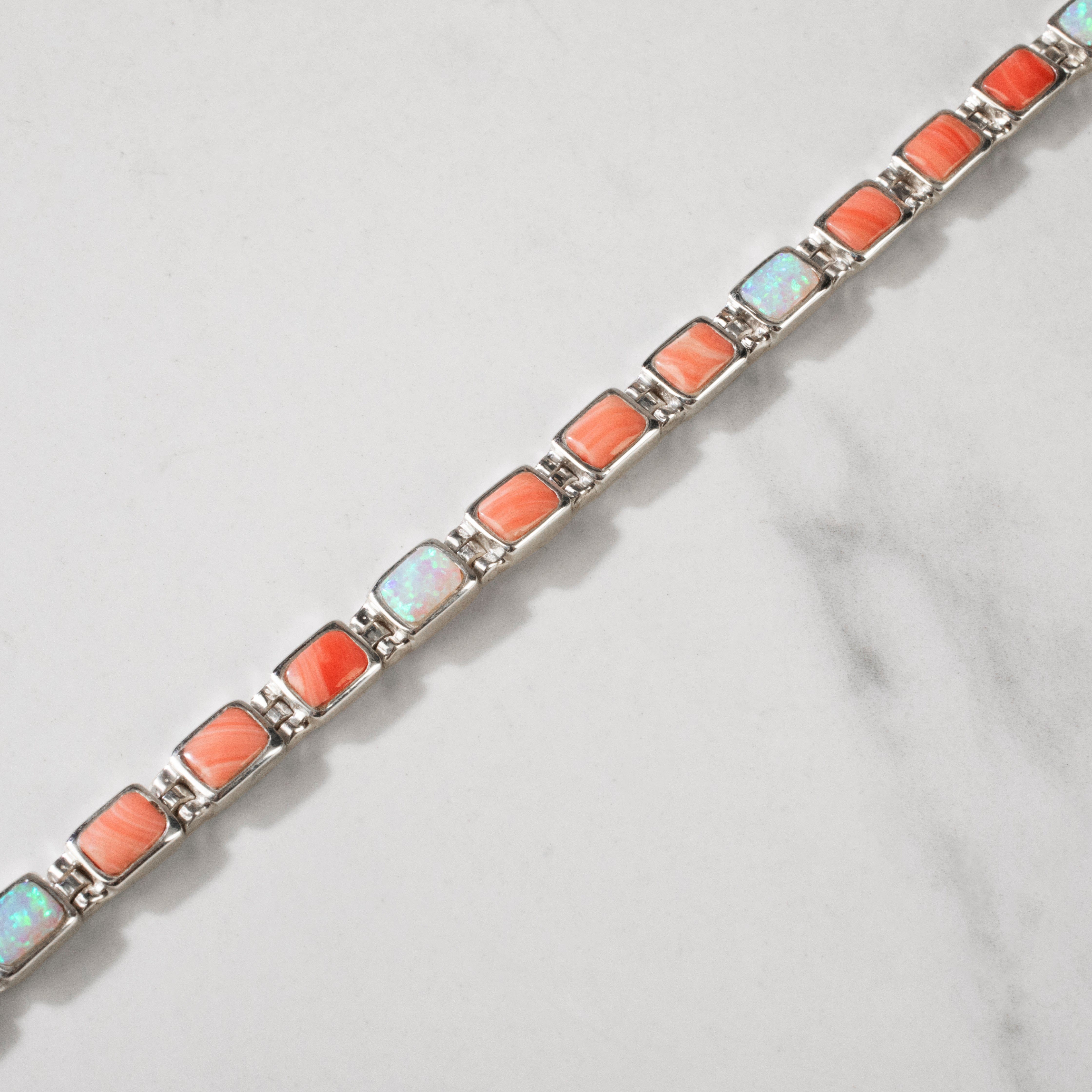 Kalifano Southwest Silver Jewelry Pink Conch Shell 925 Sterling Silver Bracelet USA Handmade with Opal Accent NMB.0207.PC
