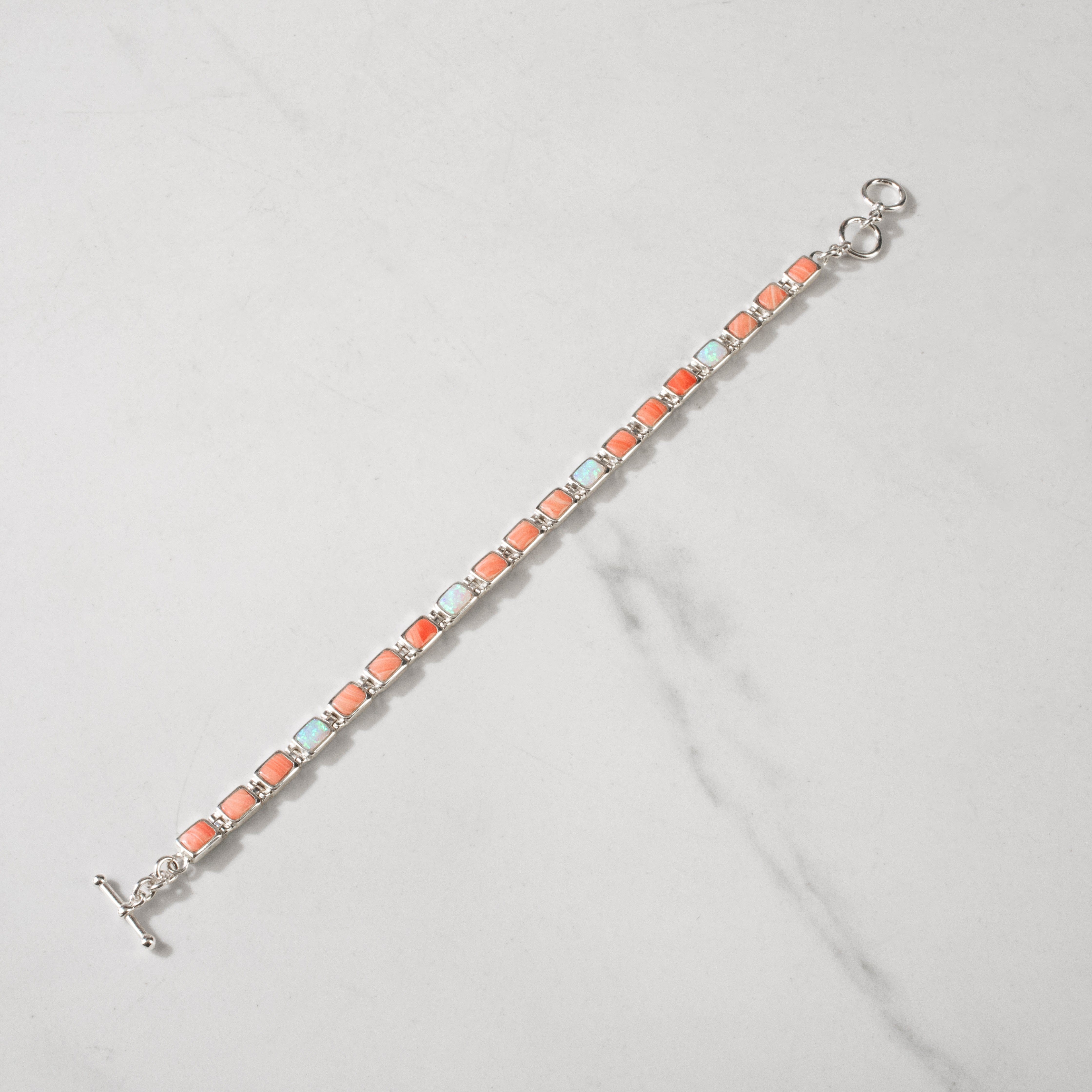 Kalifano Southwest Silver Jewelry Pink Conch Shell 925 Sterling Silver Bracelet USA Handmade with Opal Accent NMB.0207.PC