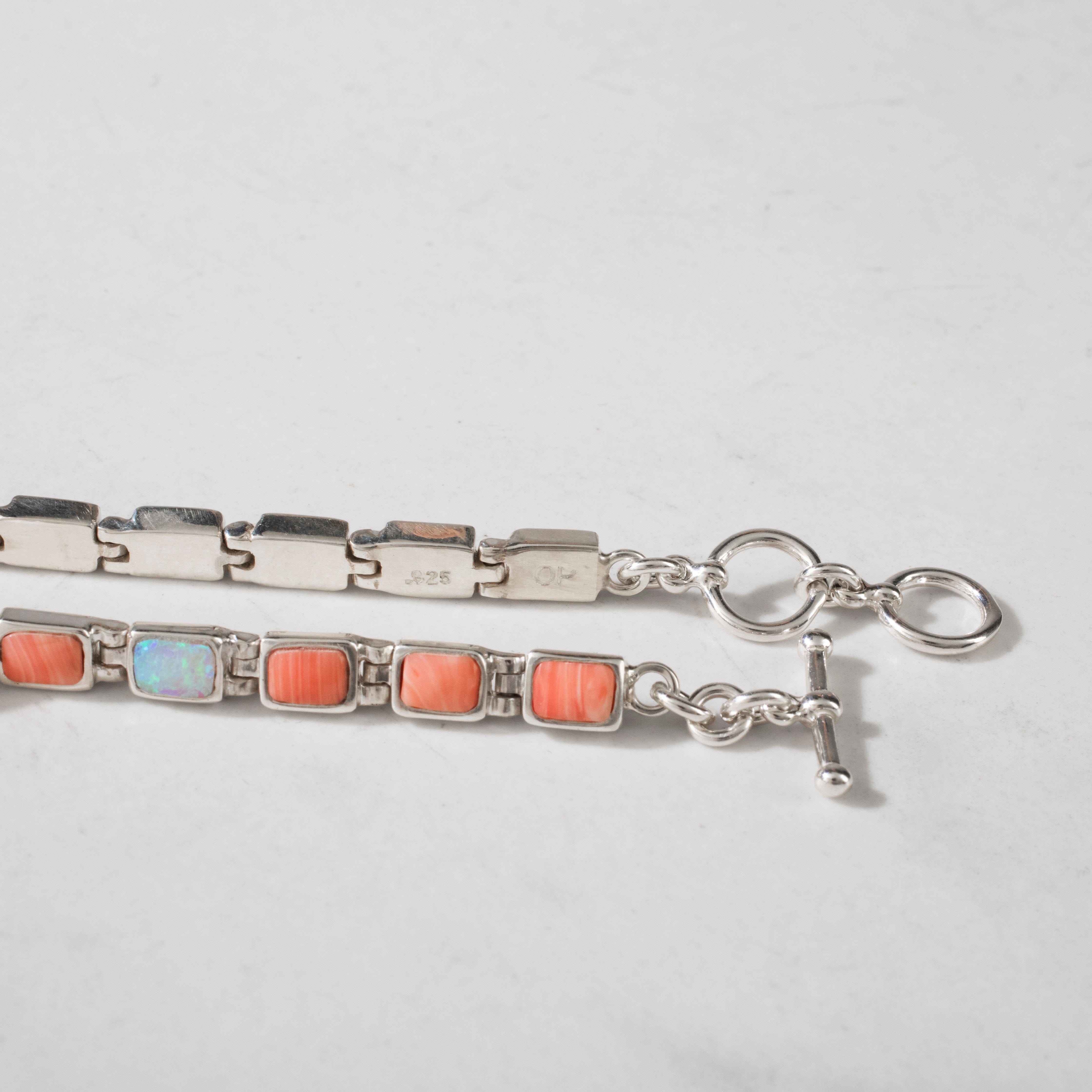 Kalifano Southwest Silver Jewelry Pink Conch Shell 925 Sterling Silver Bracelet USA Handmade with Opal Accent NMB.0207.PC