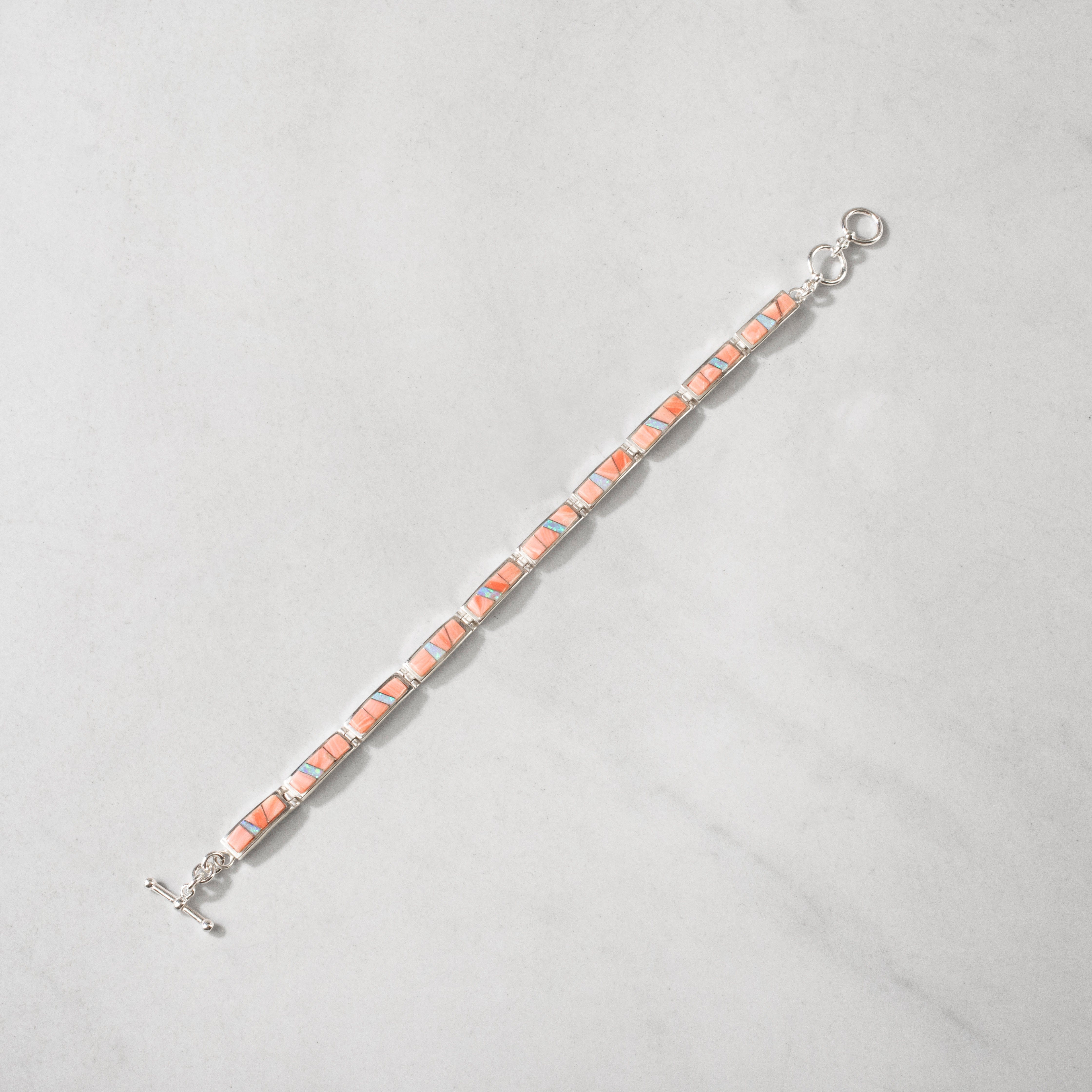 Kalifano Southwest Silver Jewelry Pink Conch Shell 925 Sterling Silver Bracelet USA Handmade with Opal Accent NMB.0560.PC