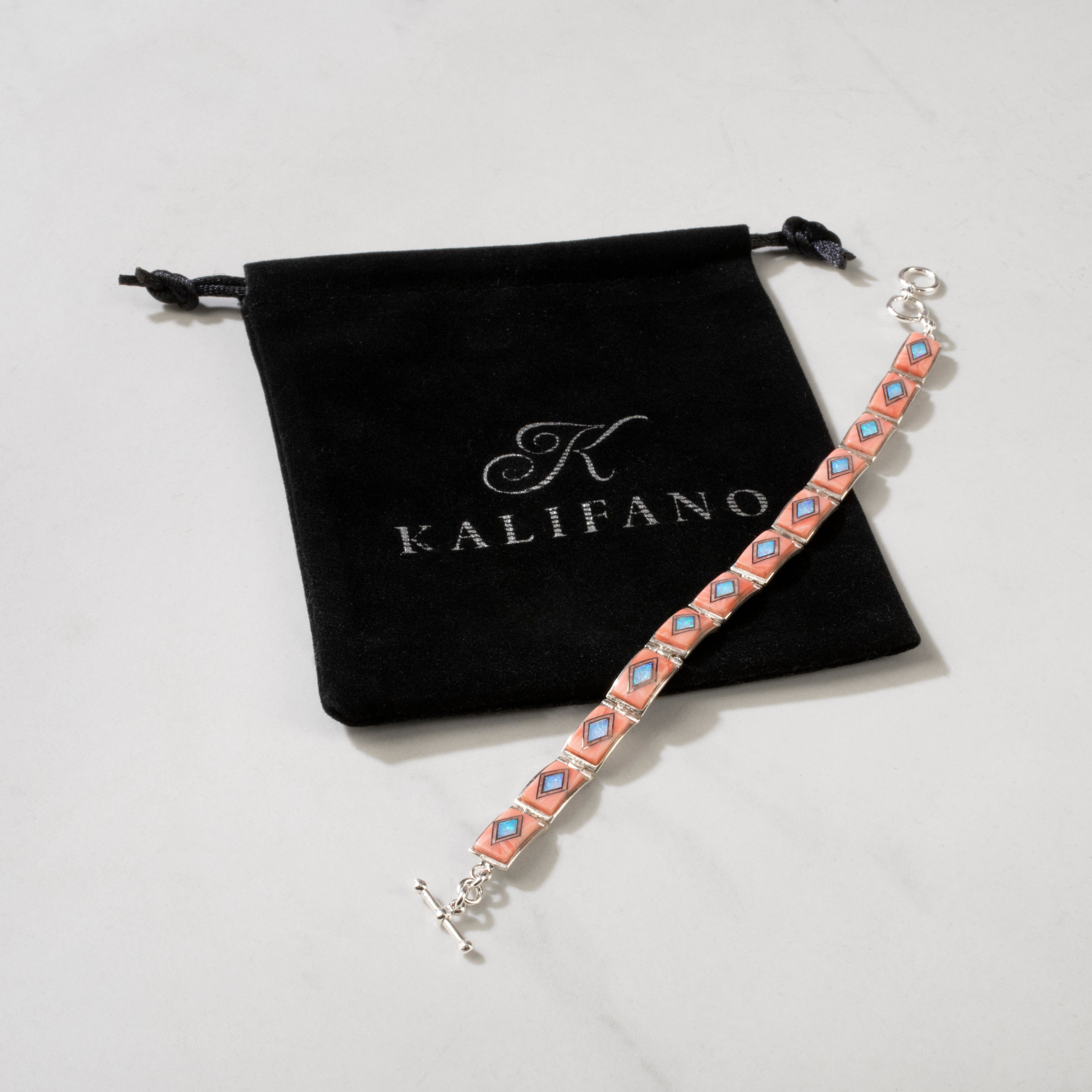 Kalifano Southwest Silver Jewelry Pink Conch Shell 925 Sterling Silver USA Handmade Bracelet NMB.0553.PK
