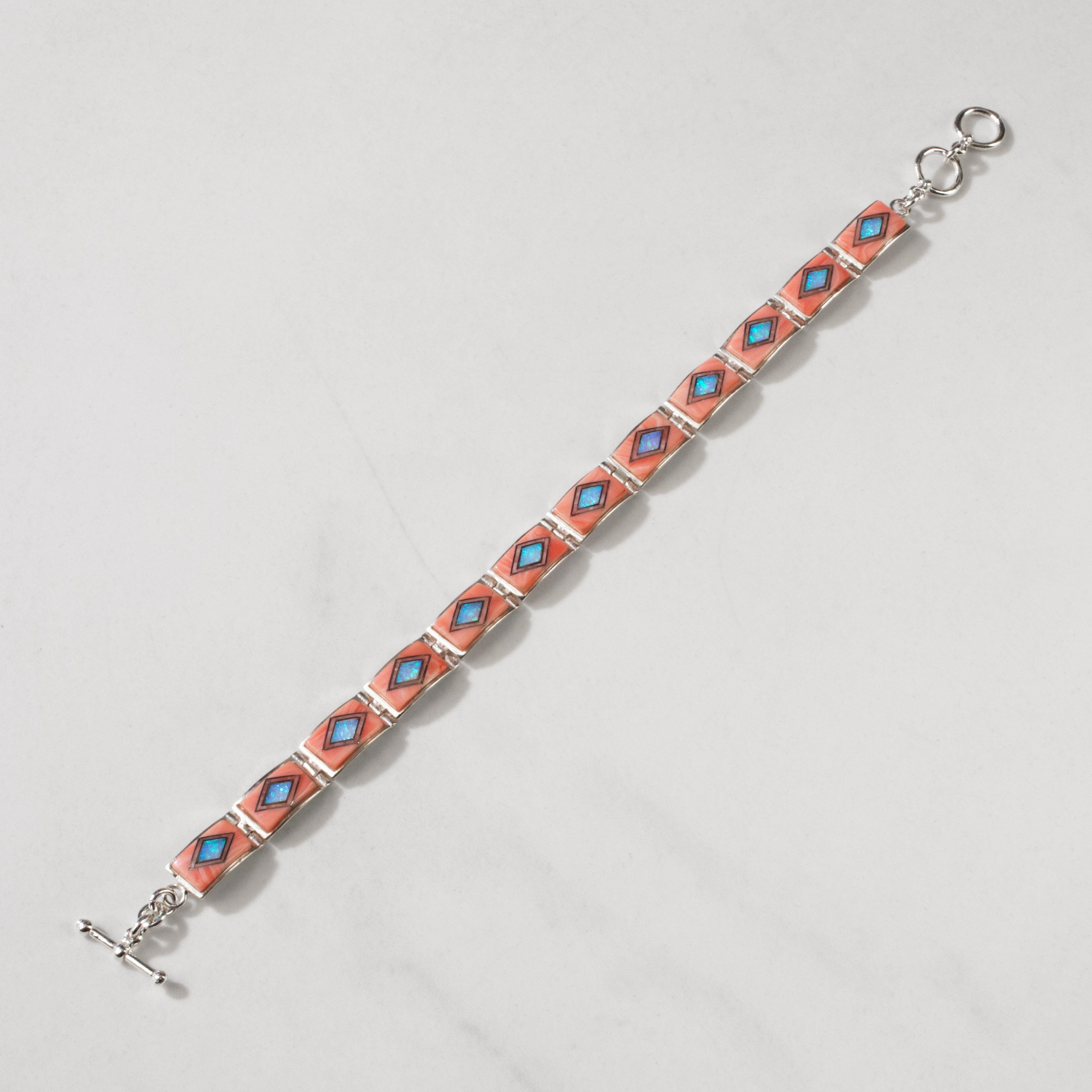 Kalifano Southwest Silver Jewelry Pink Conch Shell 925 Sterling Silver USA Handmade Bracelet NMB.0553.PK