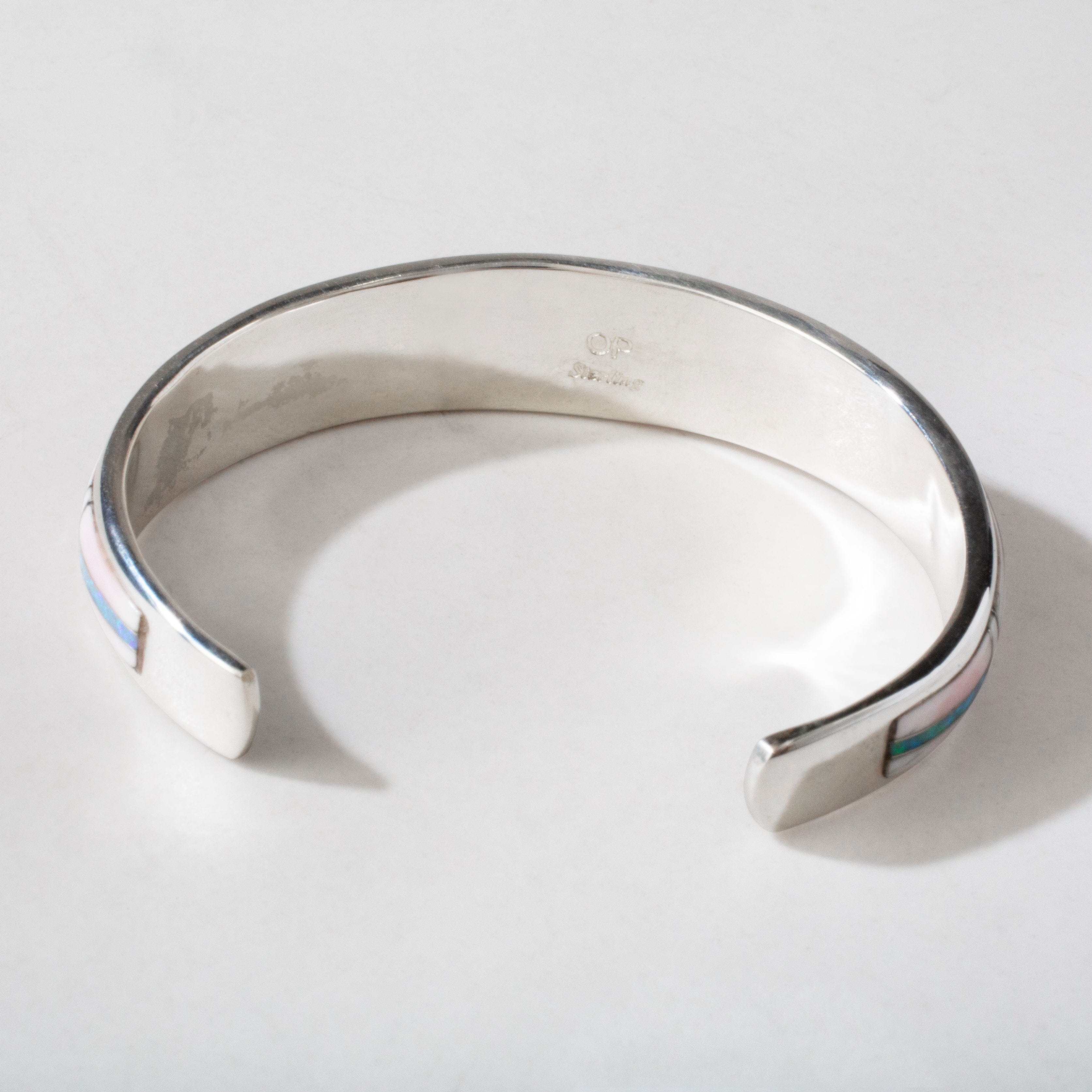 Kalifano Southwest Silver Jewelry Pink Conch Shell & Opal USA Handmade 925 Sterling Silver Cuff NMB.0691L.PC
