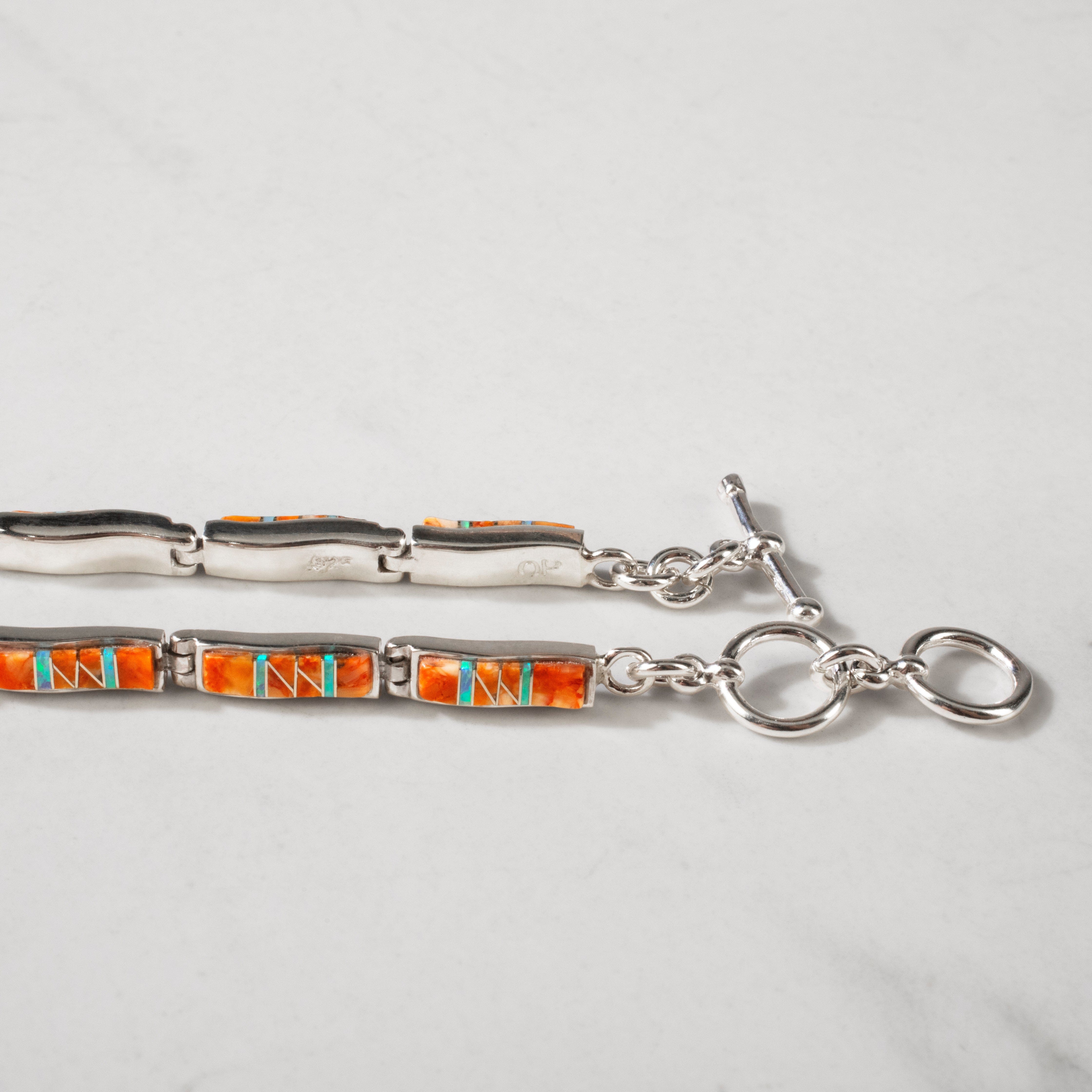 Kalifano Southwest Silver Jewelry Spiny Oyster Regtangle 925 Sterling Silver USA Handmade Bracelet NMB.0541.SP